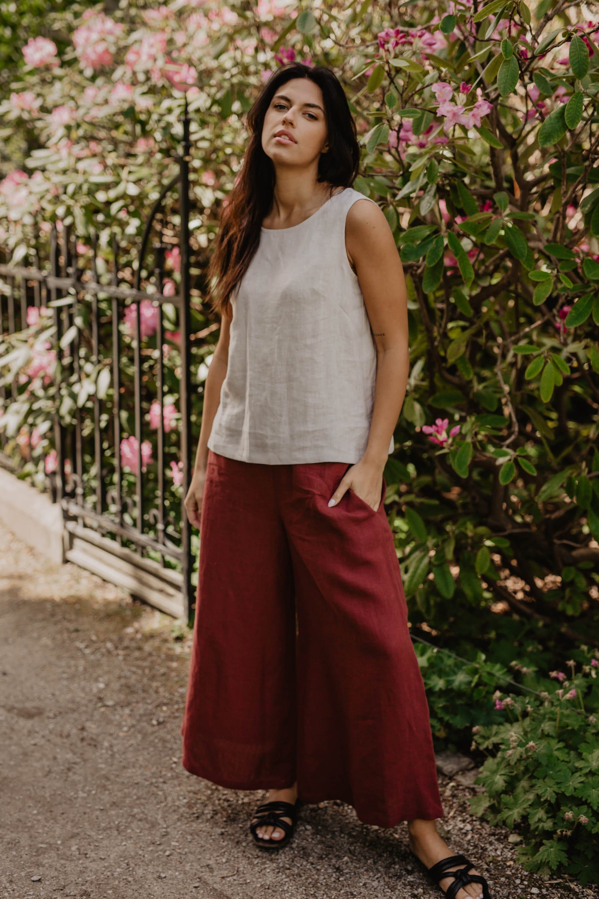 Breite Leinenhose ISABELLA - Terrakotta