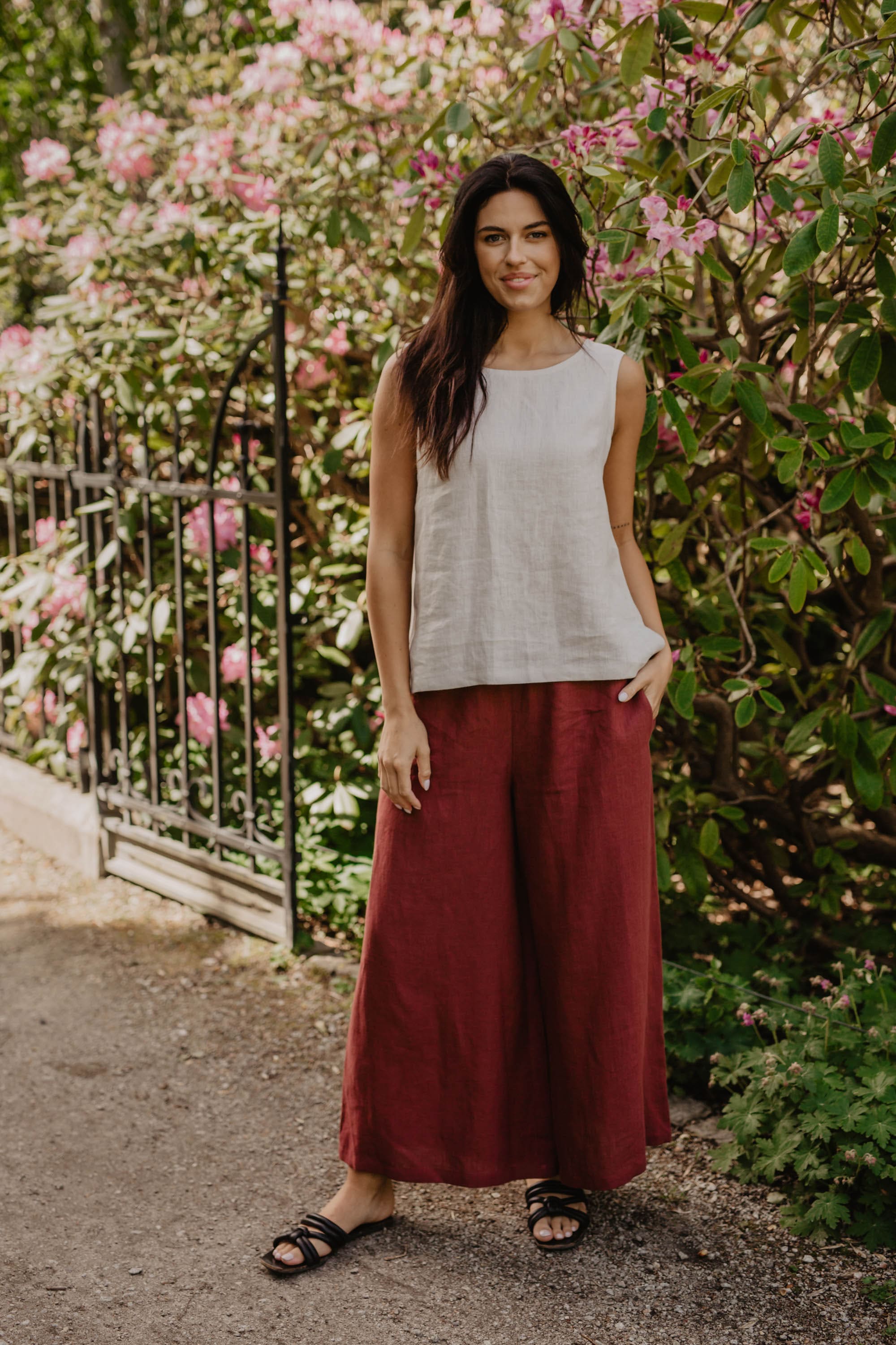 Breite Leinenhose ISABELLA - Terrakotta