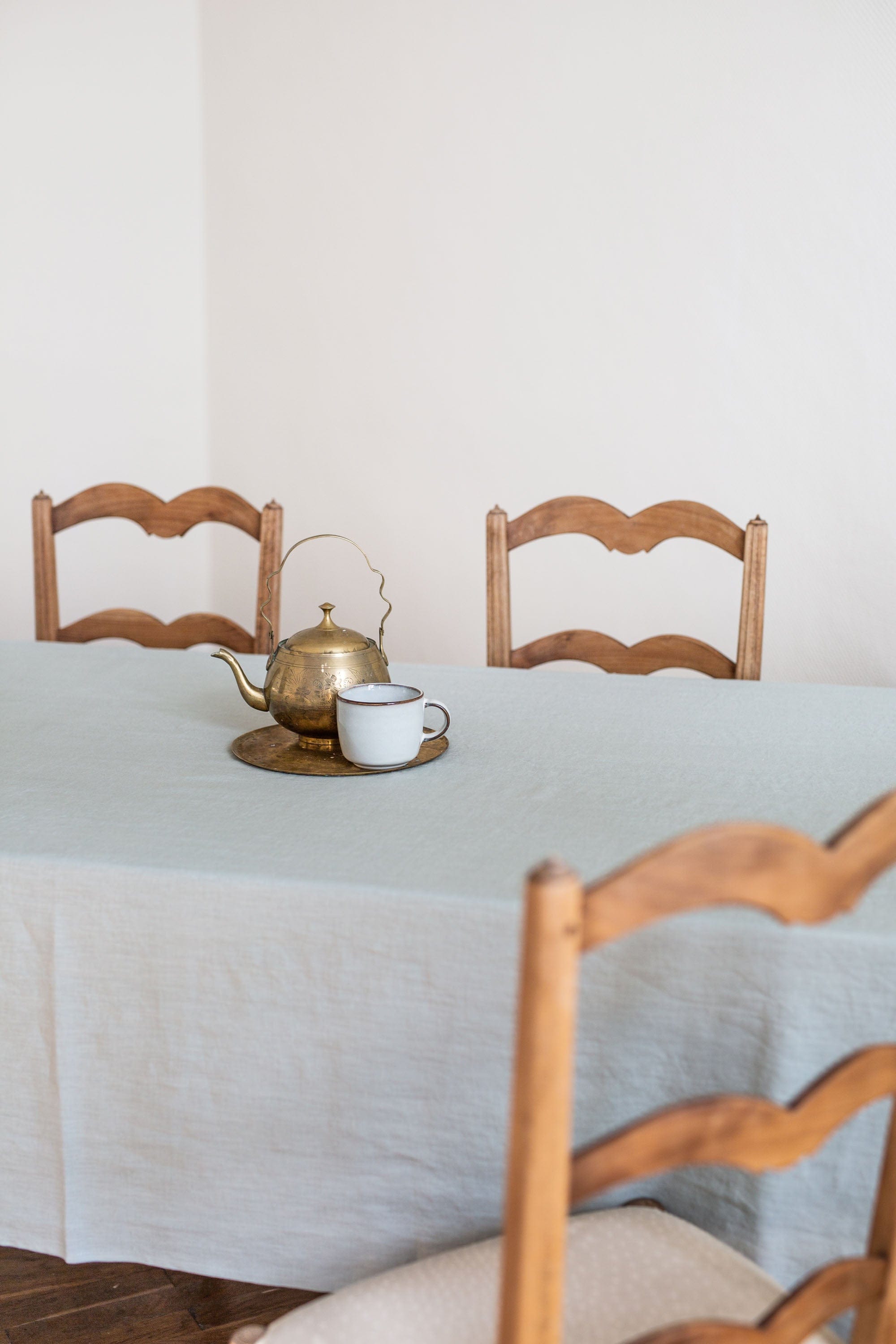Runde Tischdecke aus Leinen - Salbeigrun