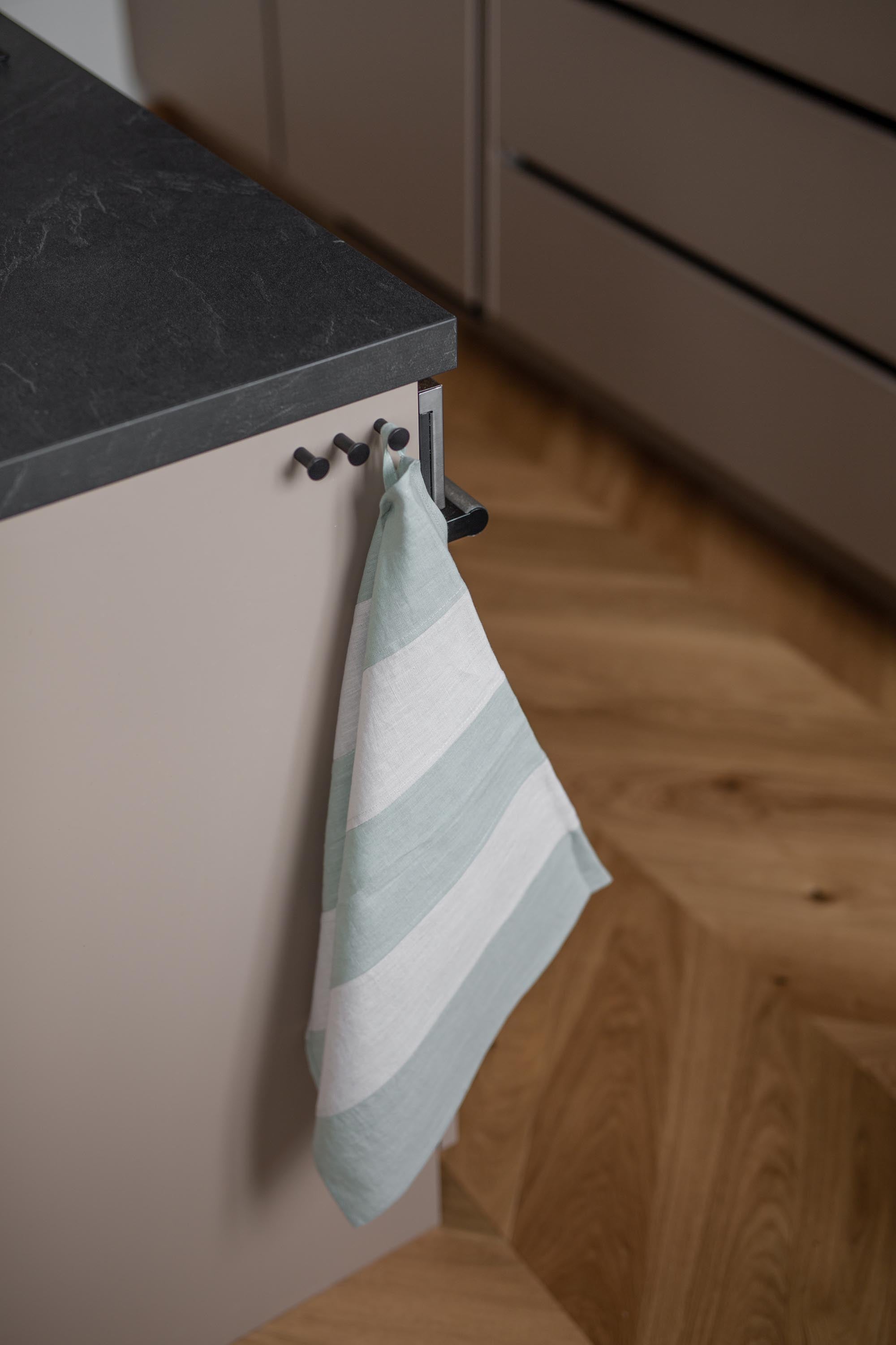 Sage Green Striped Linen Tea Towel By AmourlInen