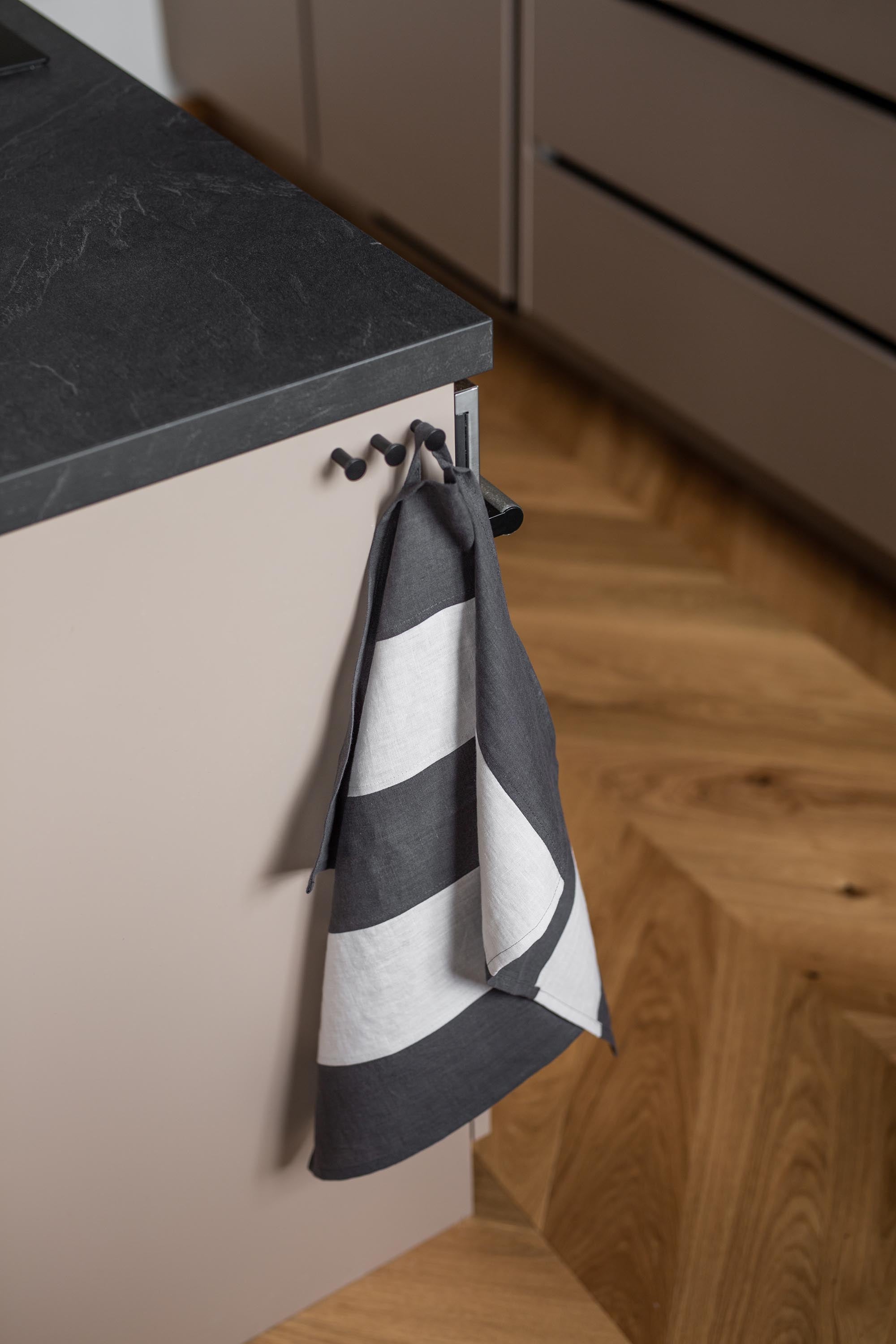 Dark Striped Linen Tea Towel By AmourlInen