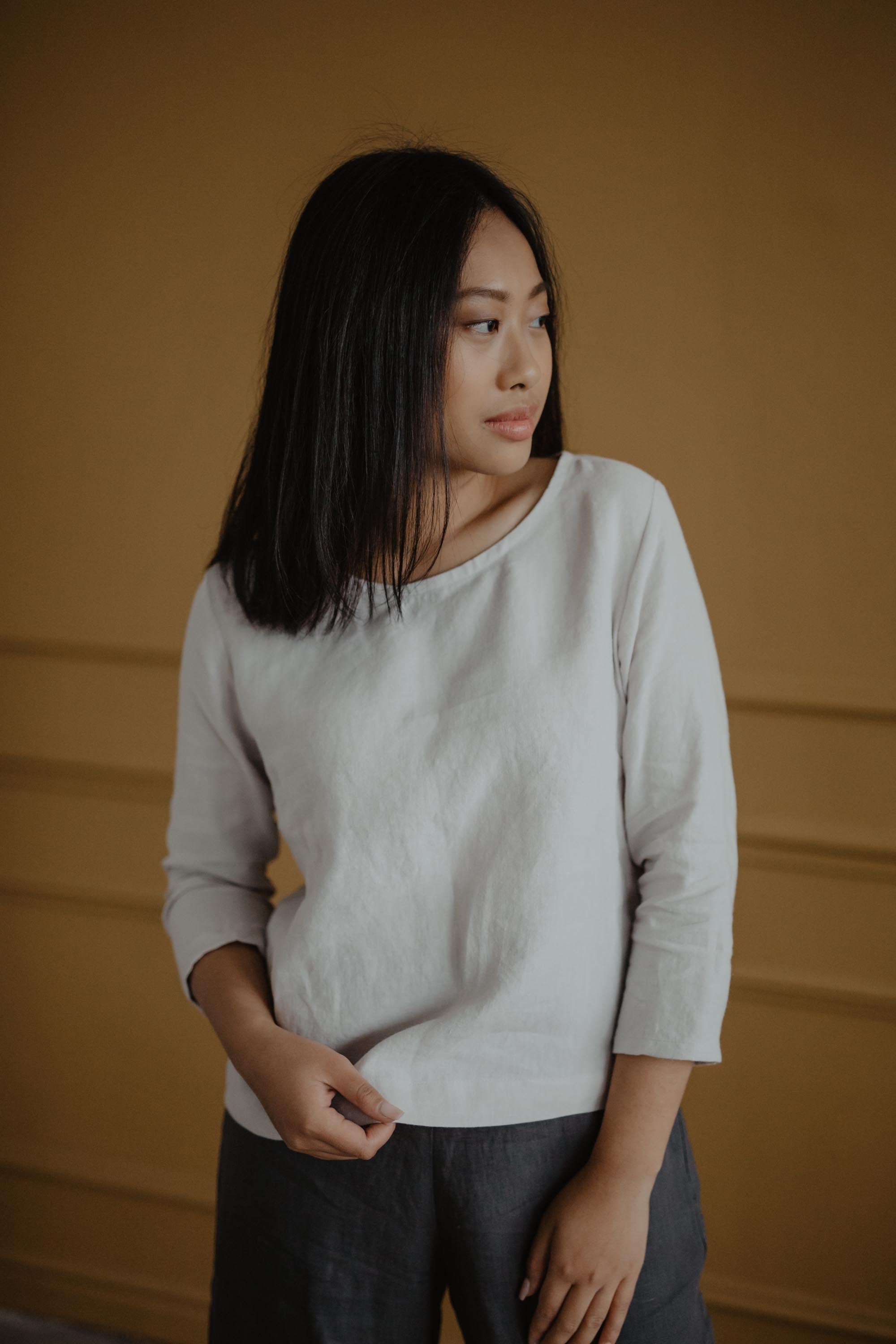 Woman Wearing Linen Top By AmourLinen
