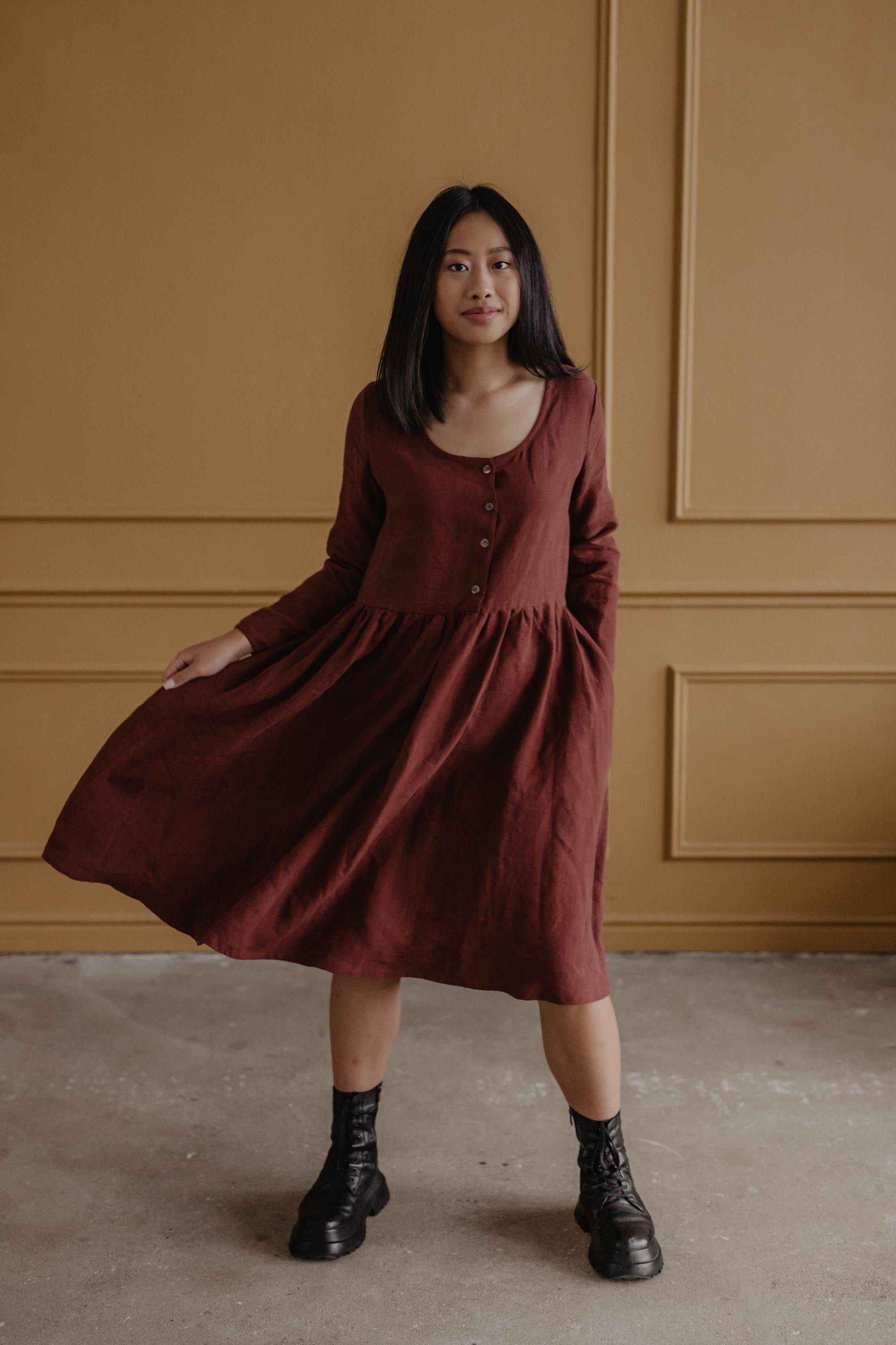 Leinenkleid LAPLAND in Midilänge - Terrakotta