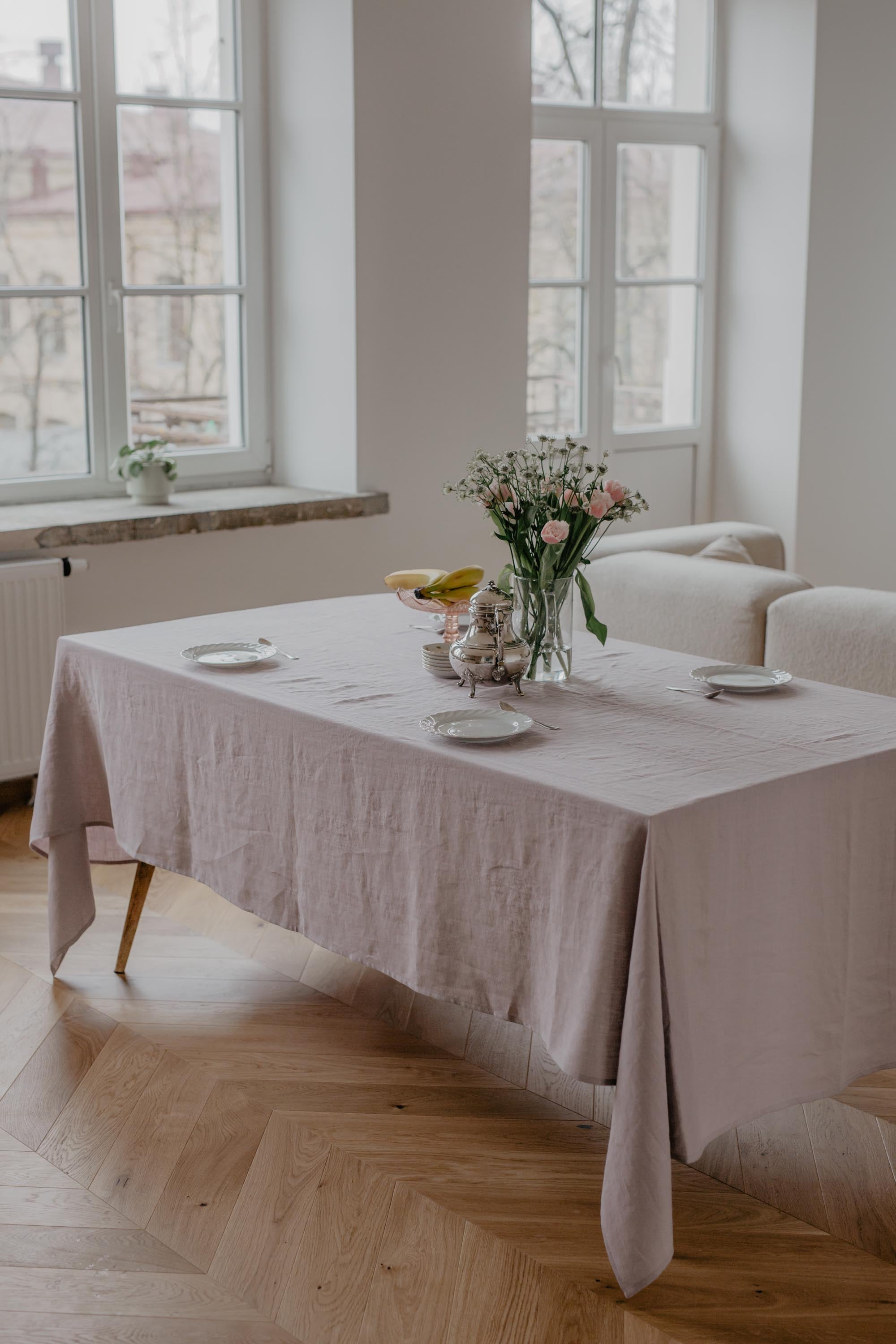 Runde Tischdecke aus Leinen - Staubrose