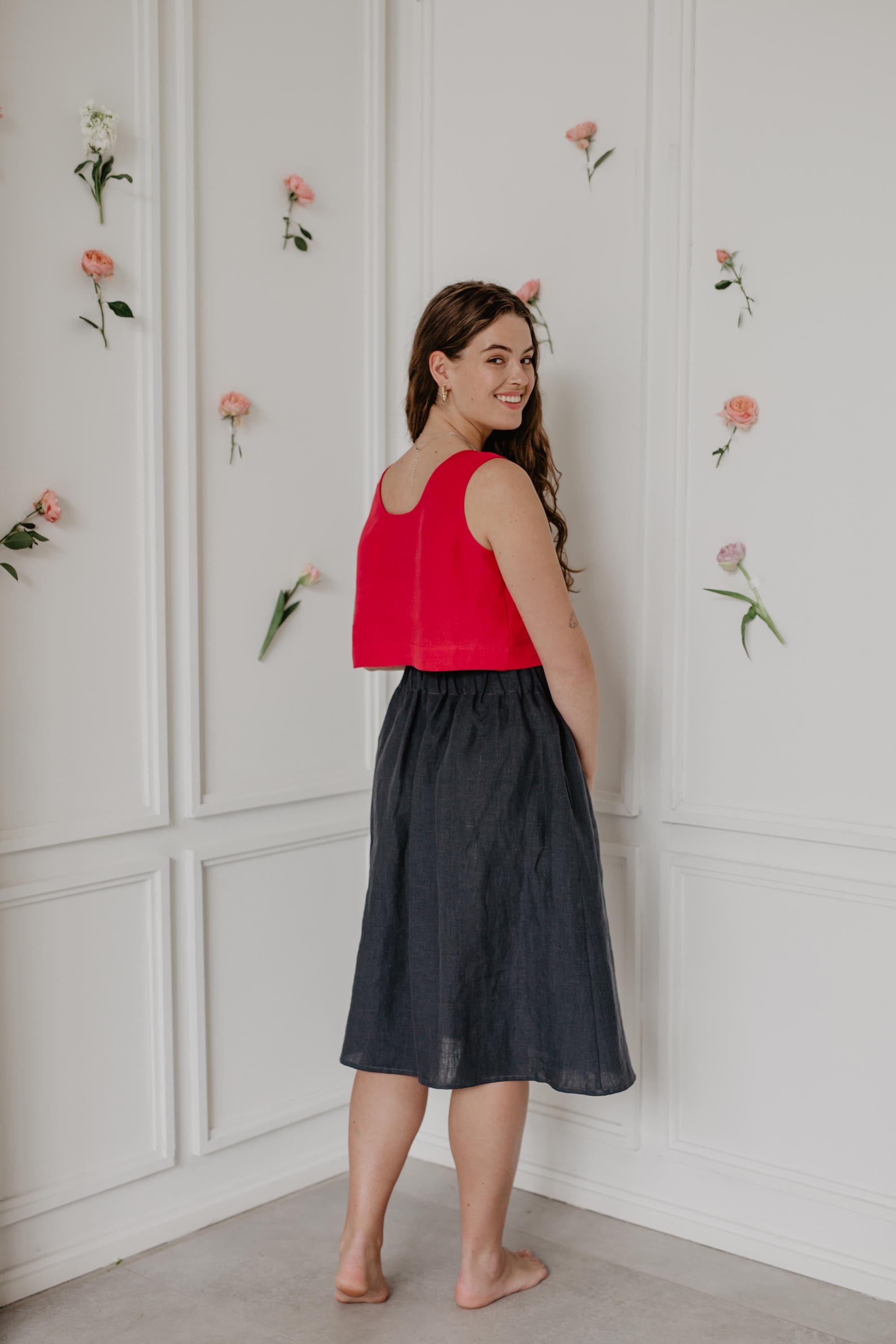 Mini-Crop-Top aus Leinen PIPPA - Viva Magenta