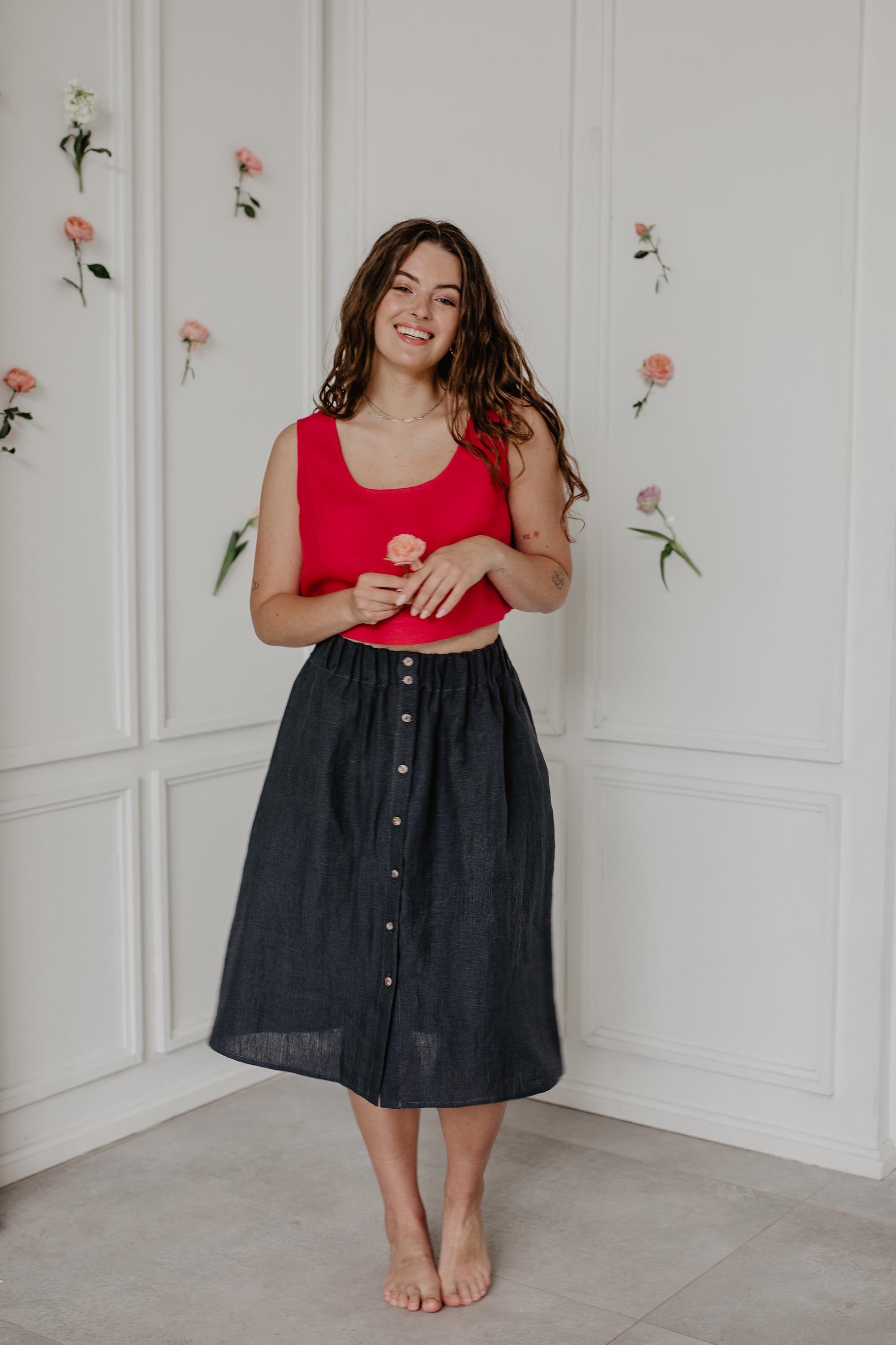 Mini-Crop-Top aus Leinen PIPPA - Viva Magenta