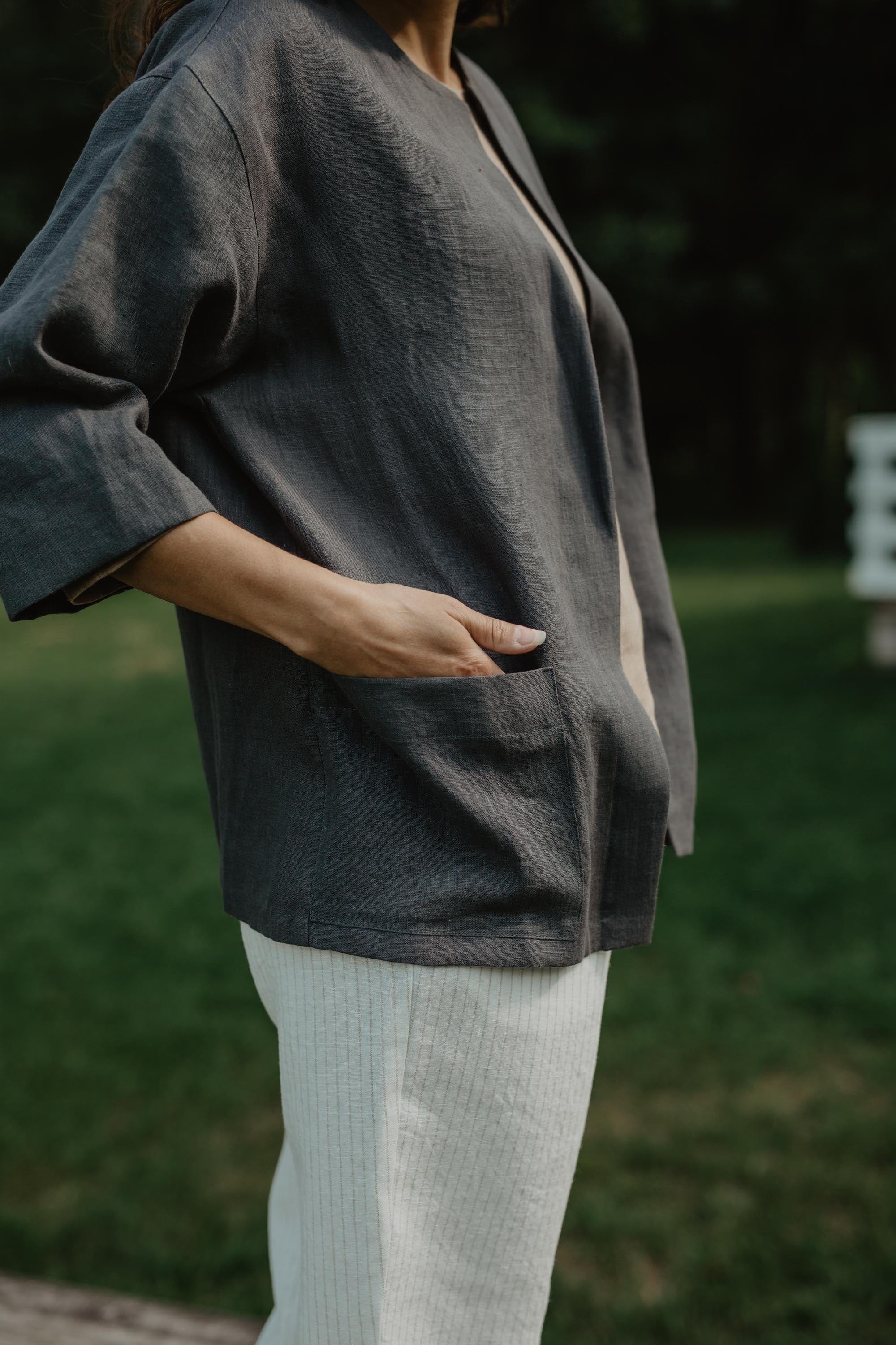 AmourLinen Leinenoberteile L / Anthrazit Leinen-Oversize-Jacke Kyiv L Anthrazit Leinen-Oversize-Jacke Kyiv L Anthrazit