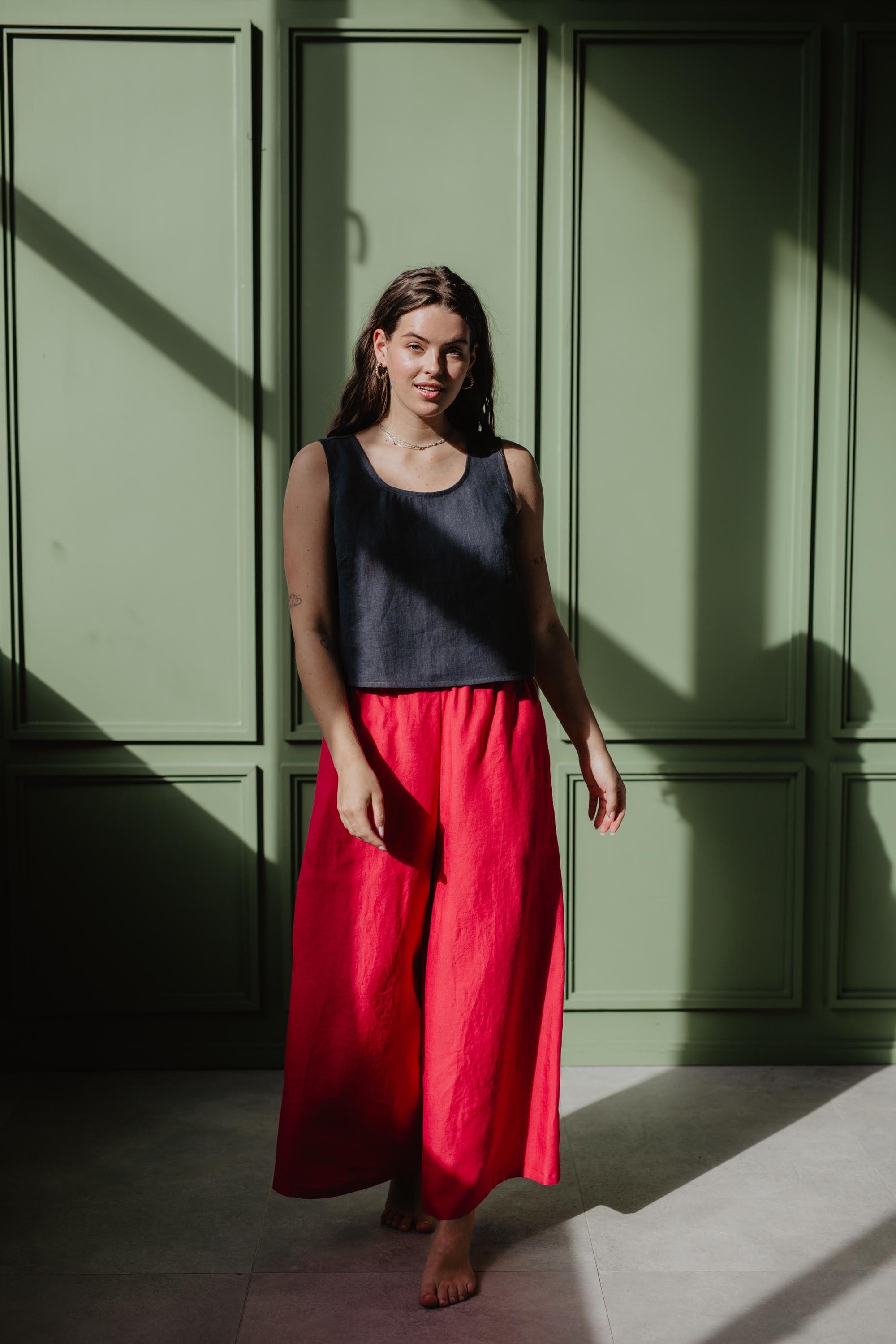 Breite Leinenhose ISABELLA - Viva Magenta