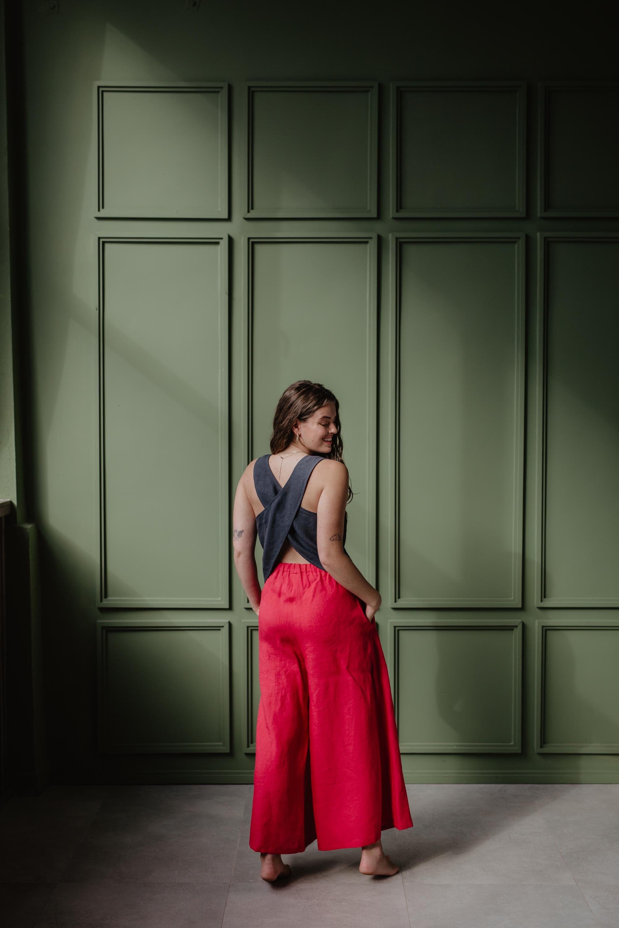 Breite Leinenhose ISABELLA - Viva Magenta