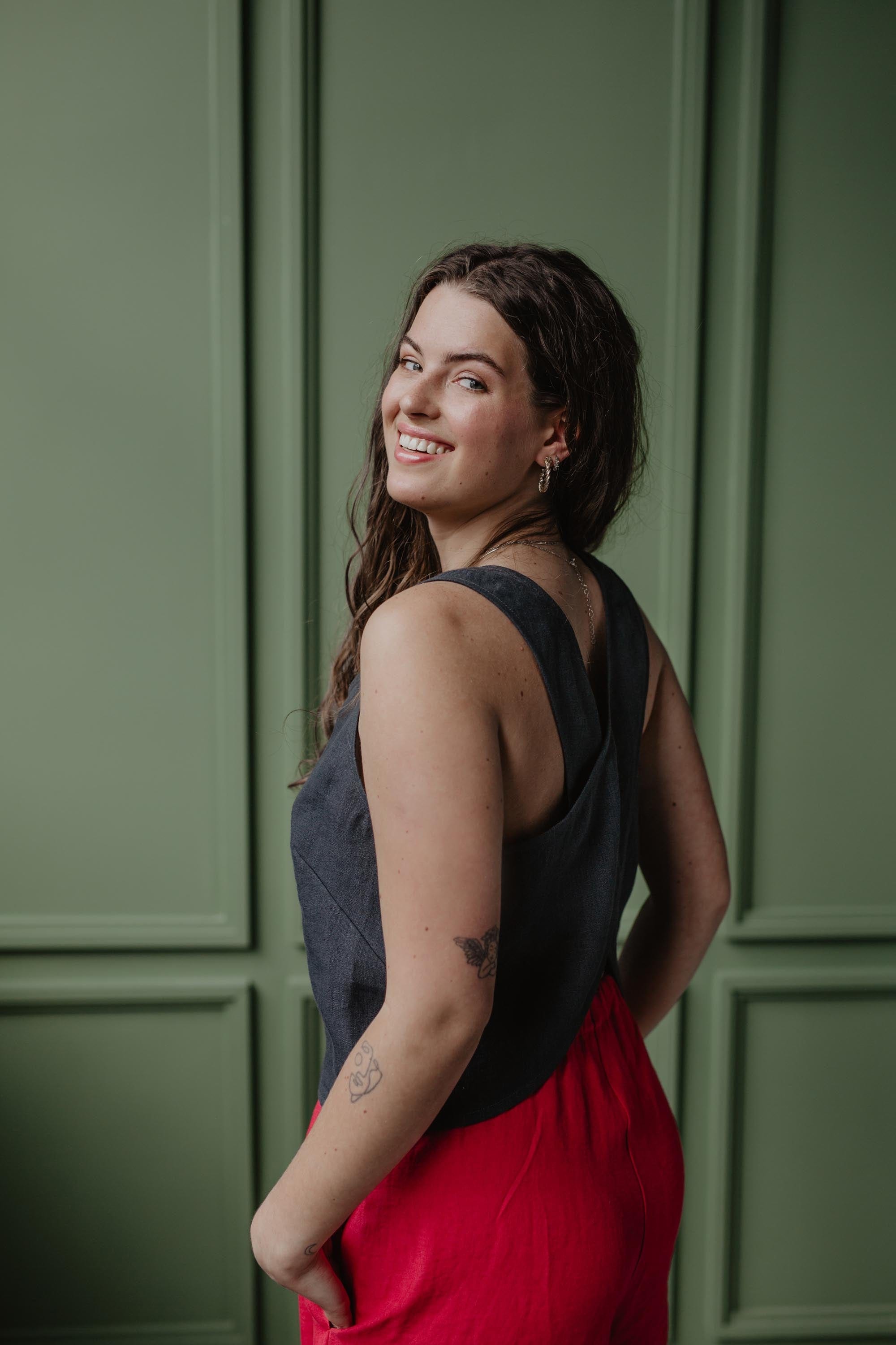 Breite Leinenhose ISABELLA - Viva Magenta