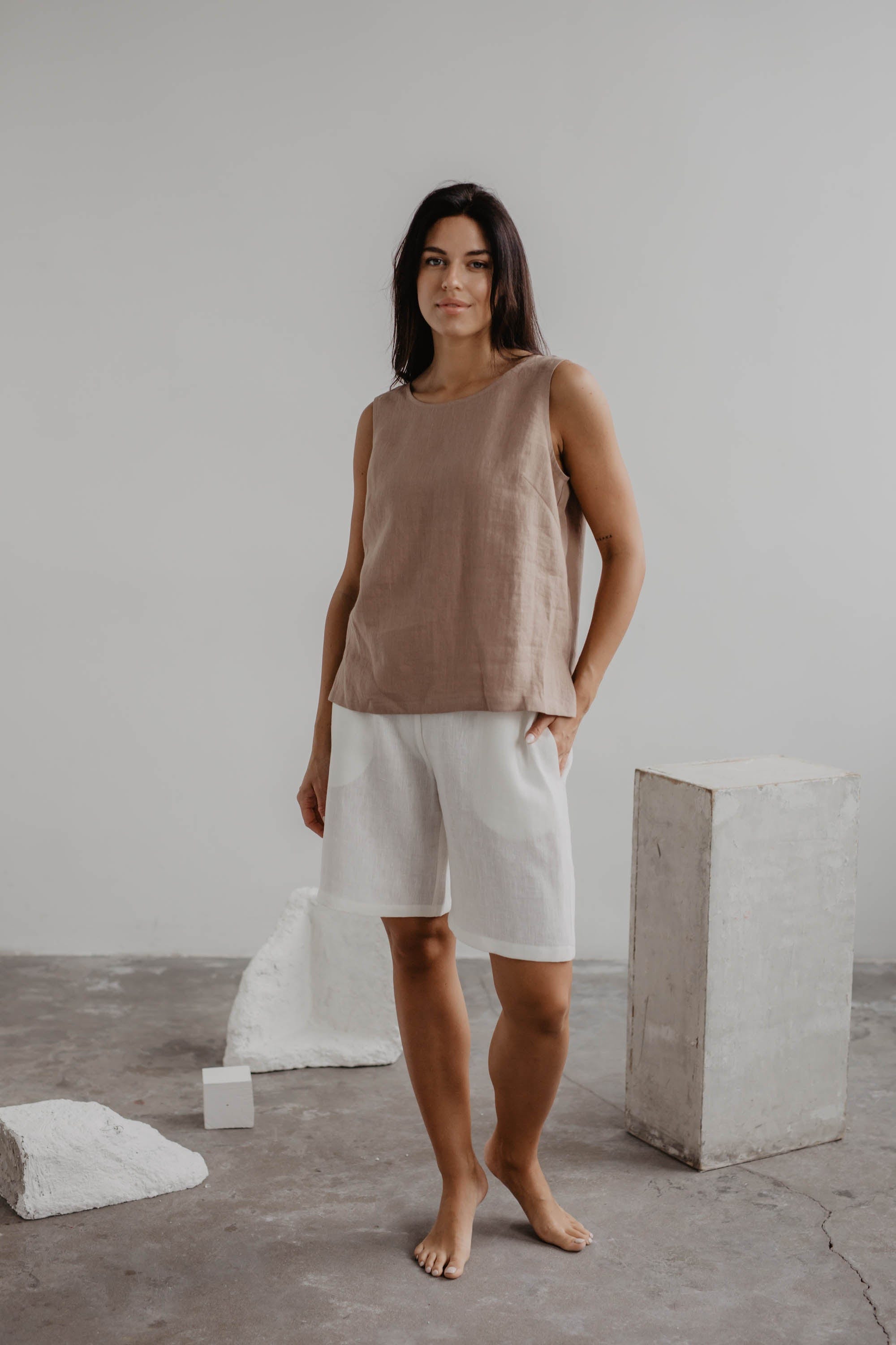 Lange Leinenshorts MATILDA - Weiß