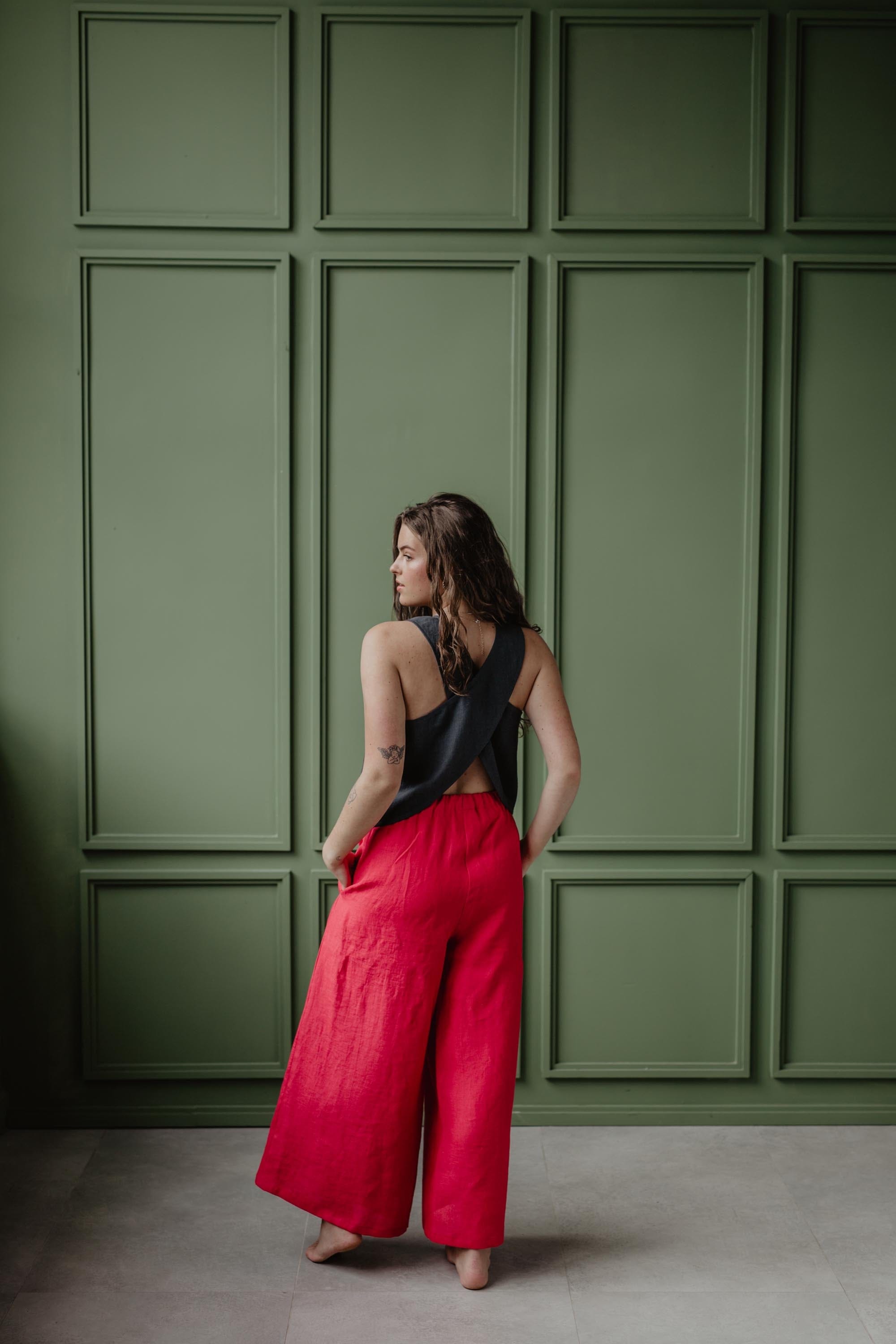Breite Leinenhose ISABELLA - Viva Magenta