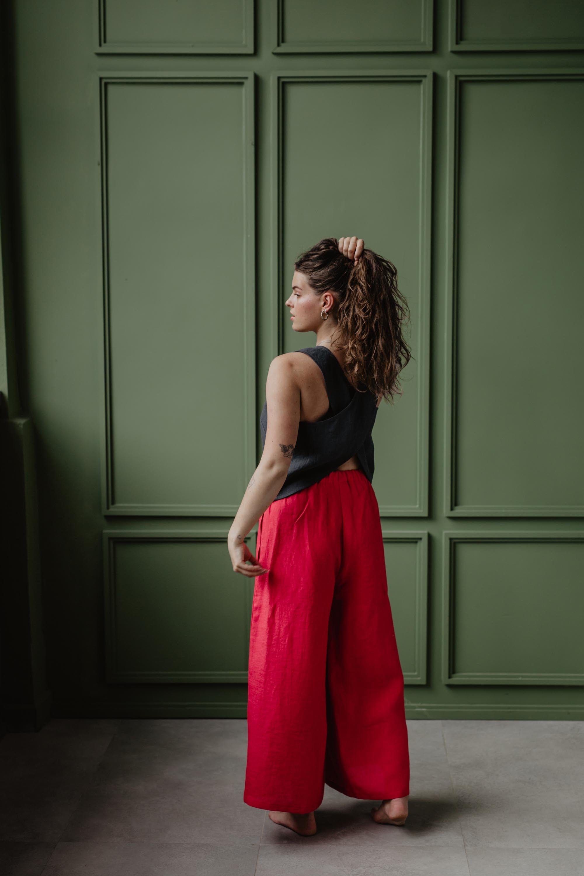 Breite Leinenhose ISABELLA - Viva Magenta