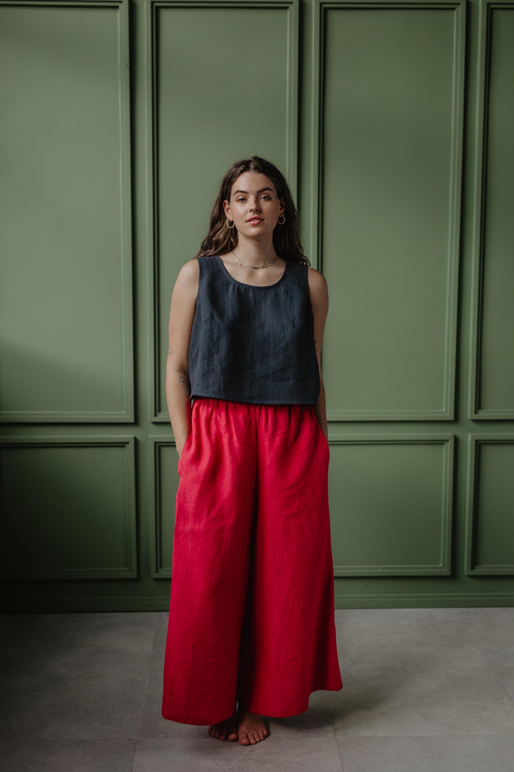 Breite Leinenhose ISABELLA - Viva Magenta