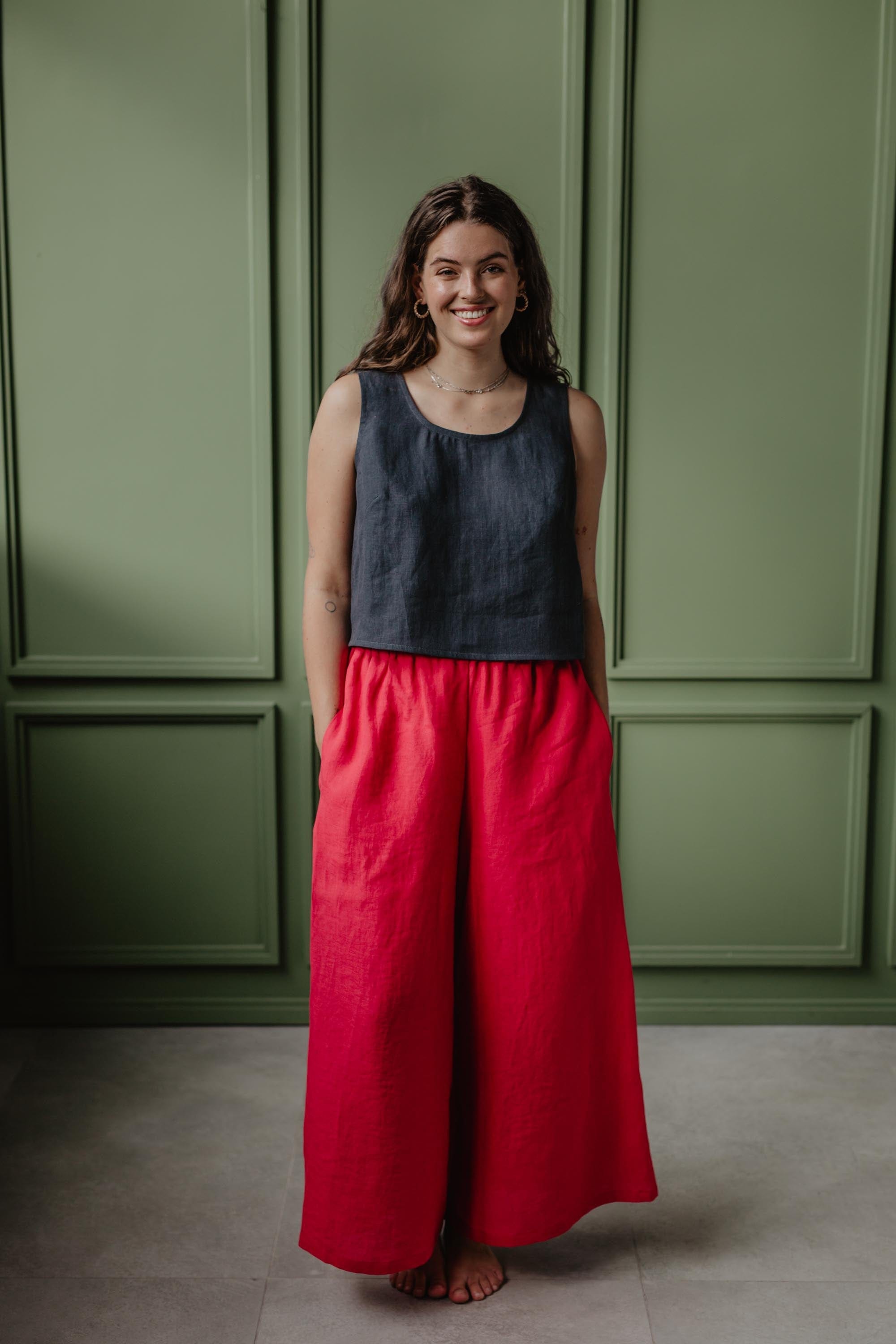 Breite Leinenhose ISABELLA - Viva Magenta