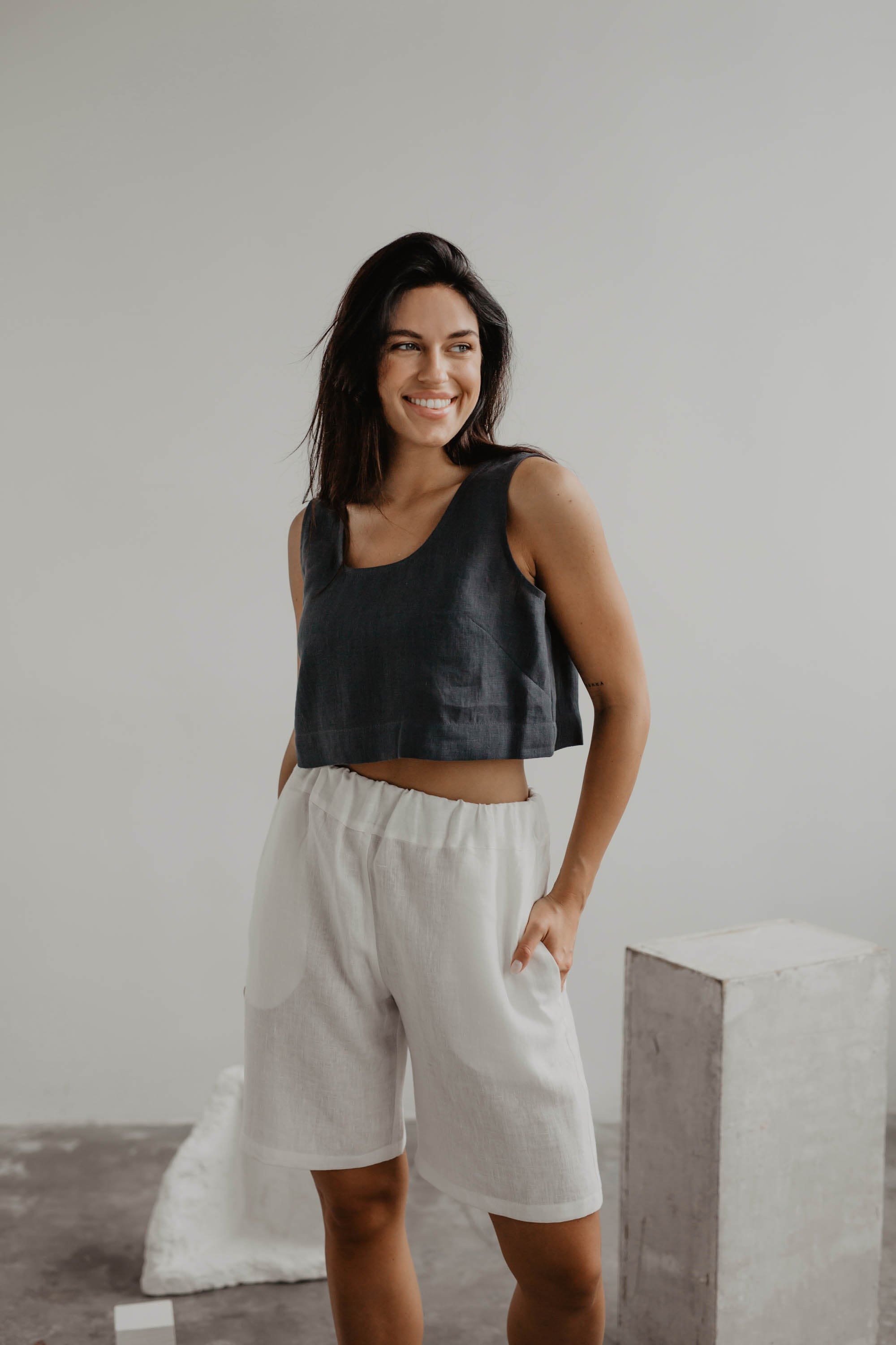Mini-Crop-Top aus Leinen PIPPA - Anthrazit