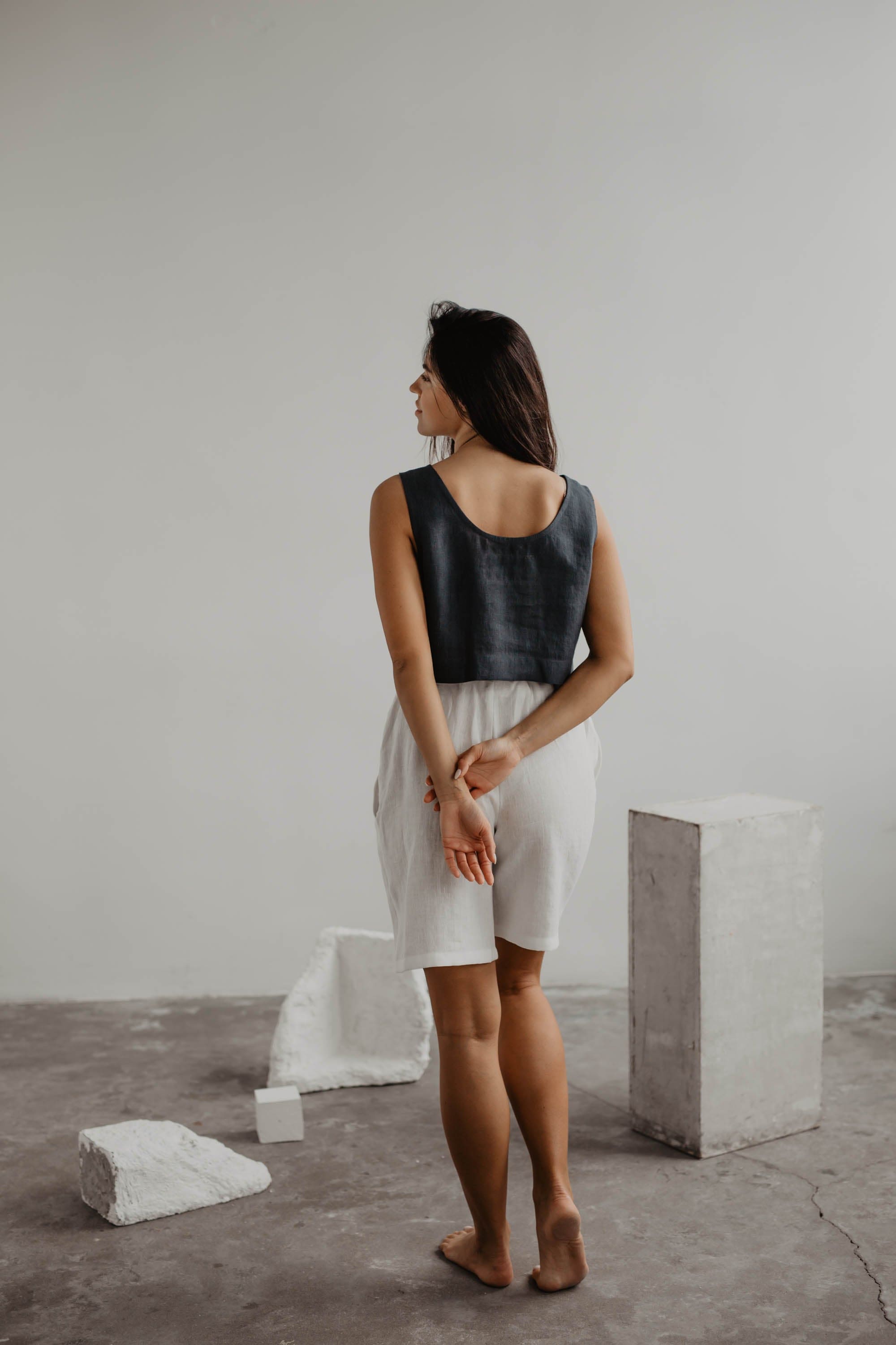 Mini-Crop-Top aus Leinen PIPPA - Anthrazit