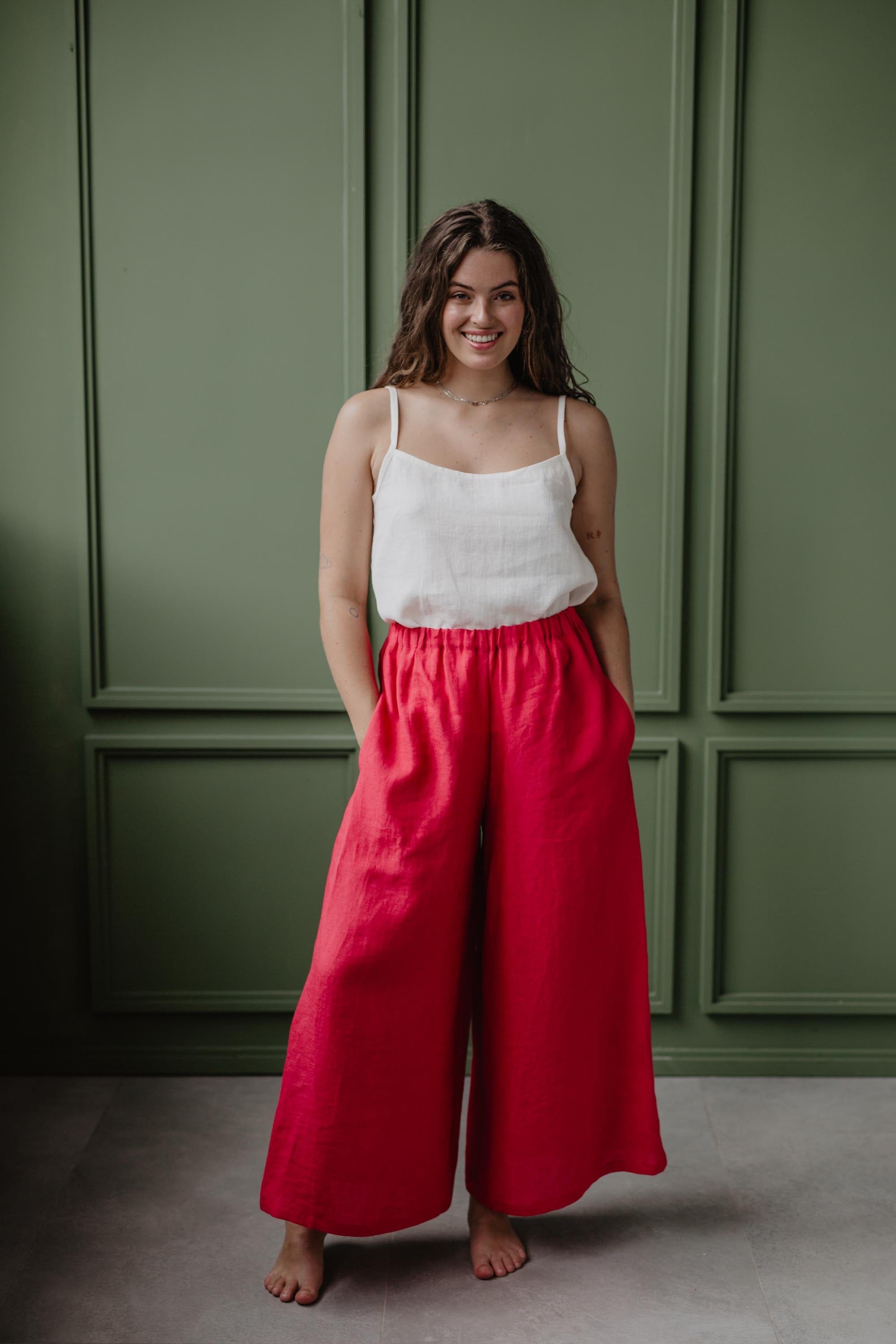Breite Leinenhose ISABELLA - Viva Magenta