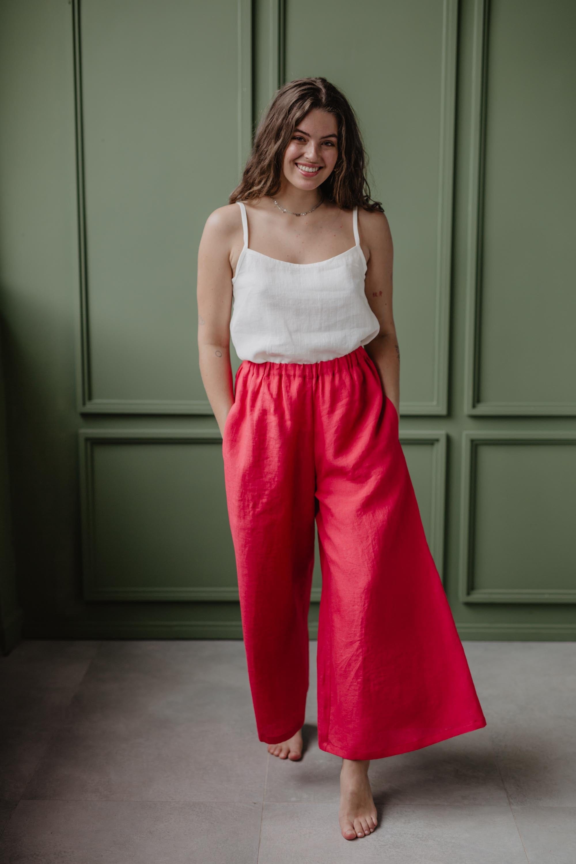 Breite Leinenhose ISABELLA - Viva Magenta