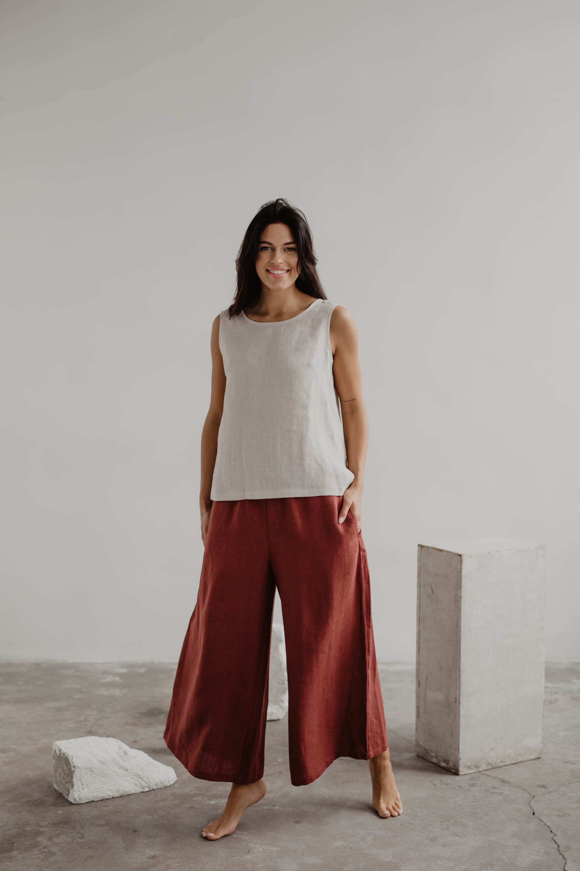 Breite Leinenhose ISABELLA - Terrakotta
