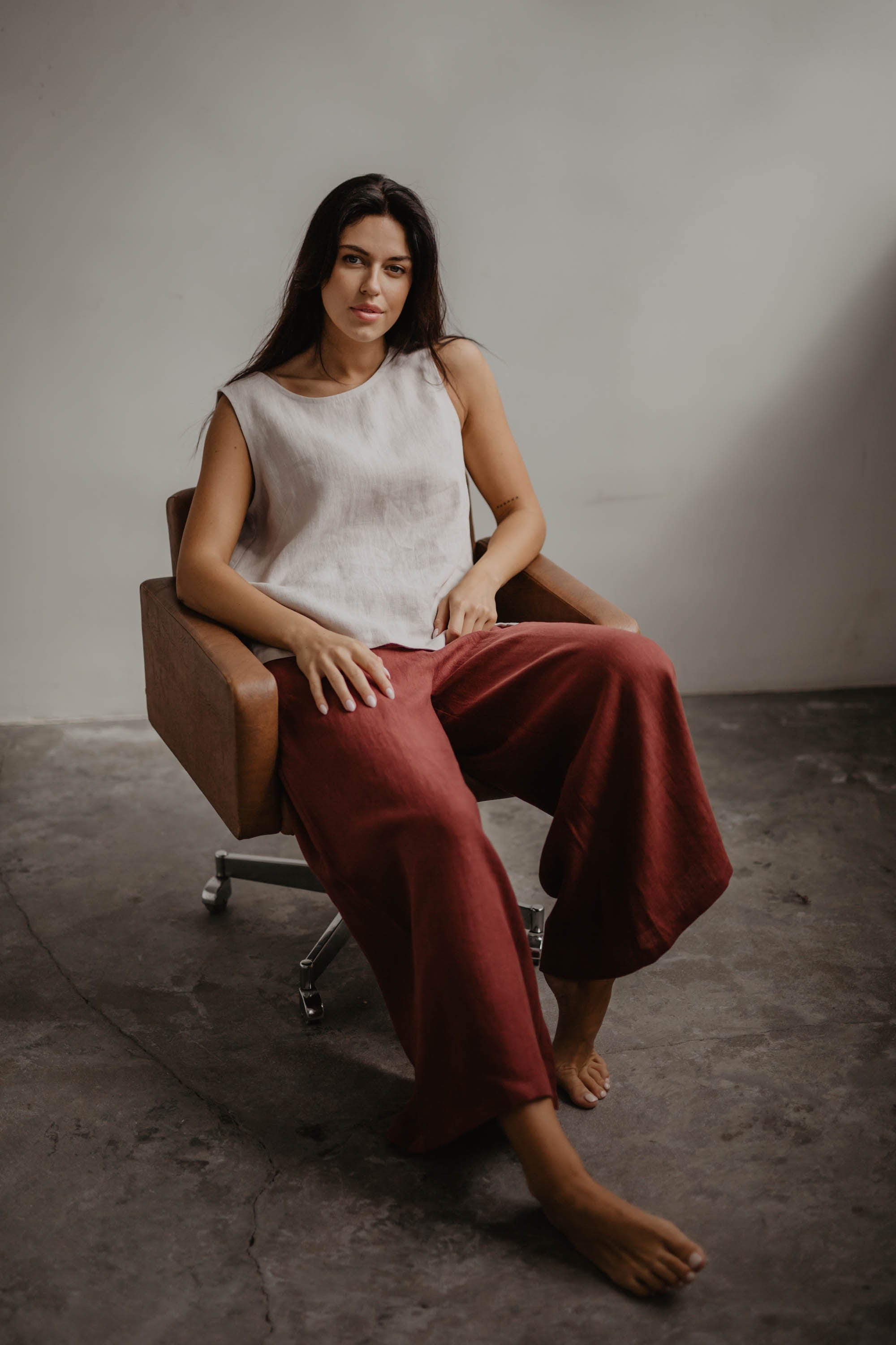 Breite Leinenhose ISABELLA - Terrakotta