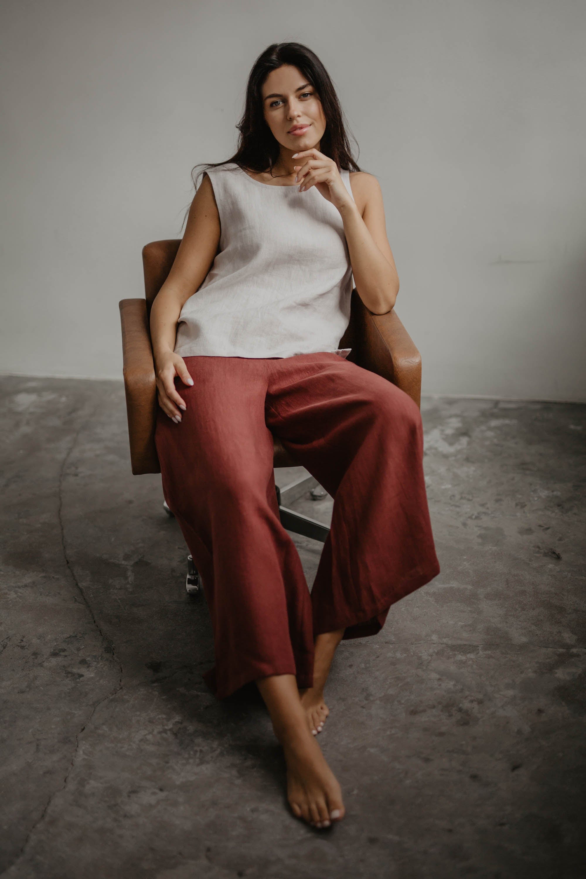 Breite Leinenhose ISABELLA - Terrakotta