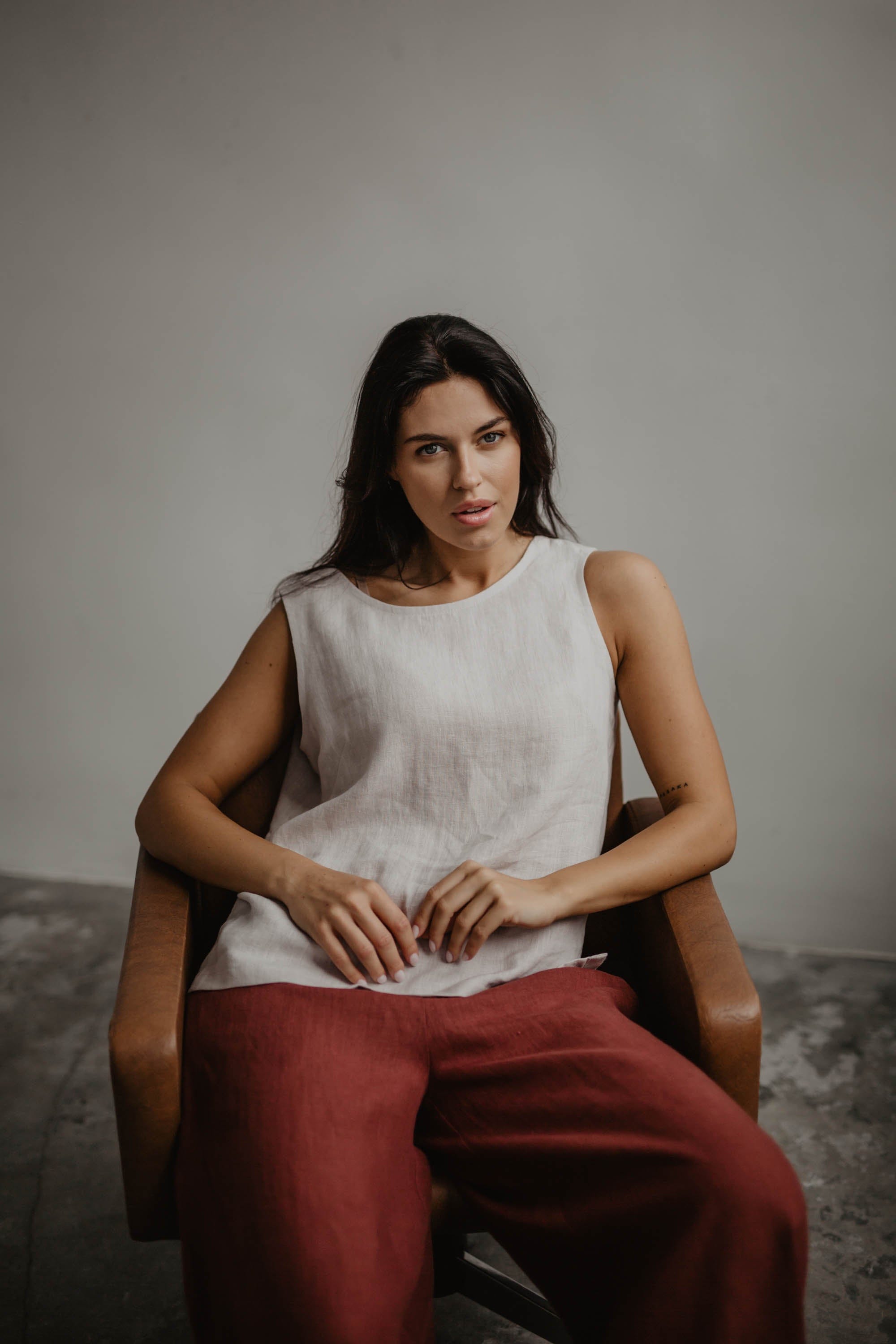 Breite Leinenhose ISABELLA - Terrakotta