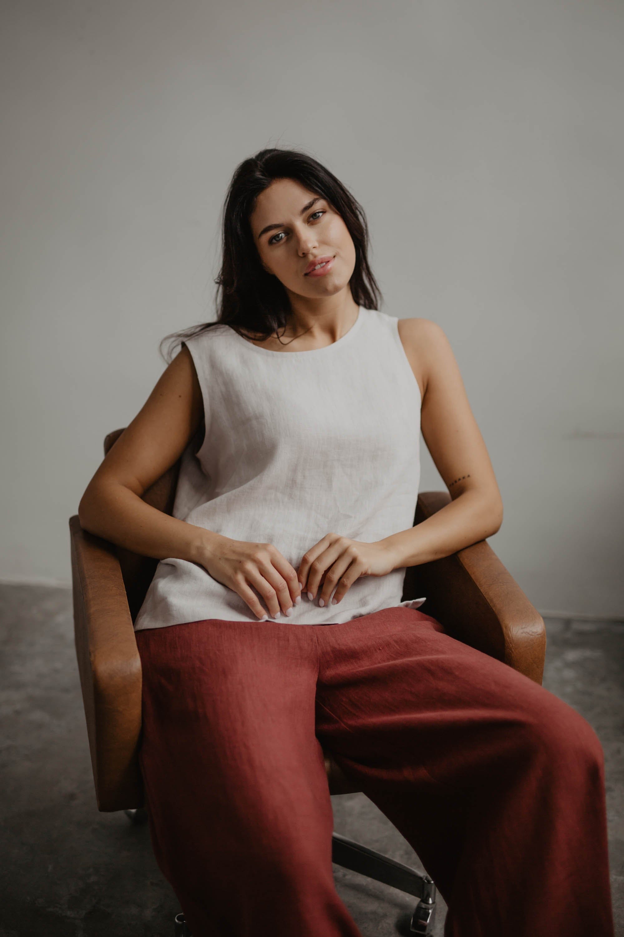 Breite Leinenhose ISABELLA - Terrakotta