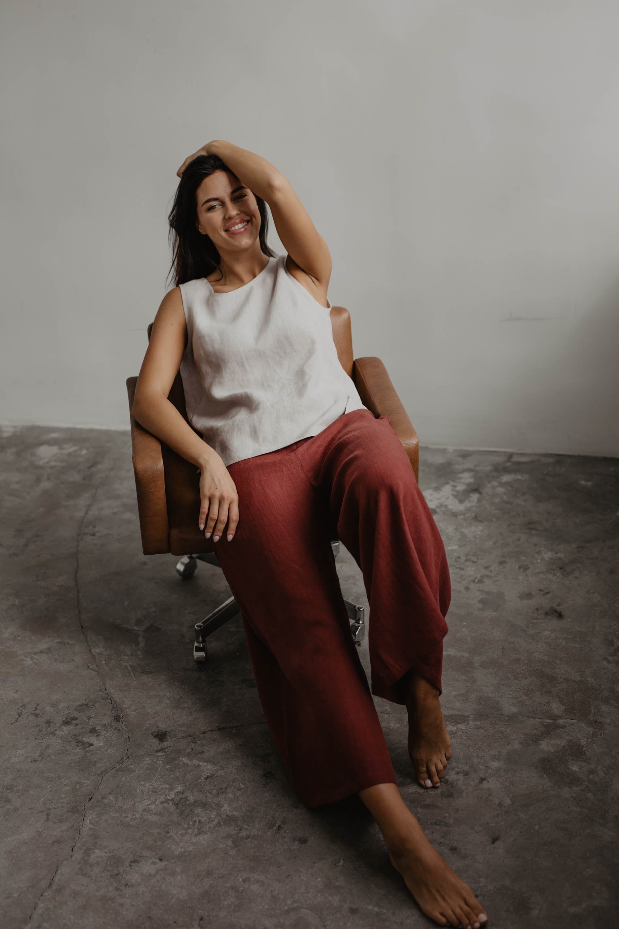 Breite Leinenhose ISABELLA - Terrakotta