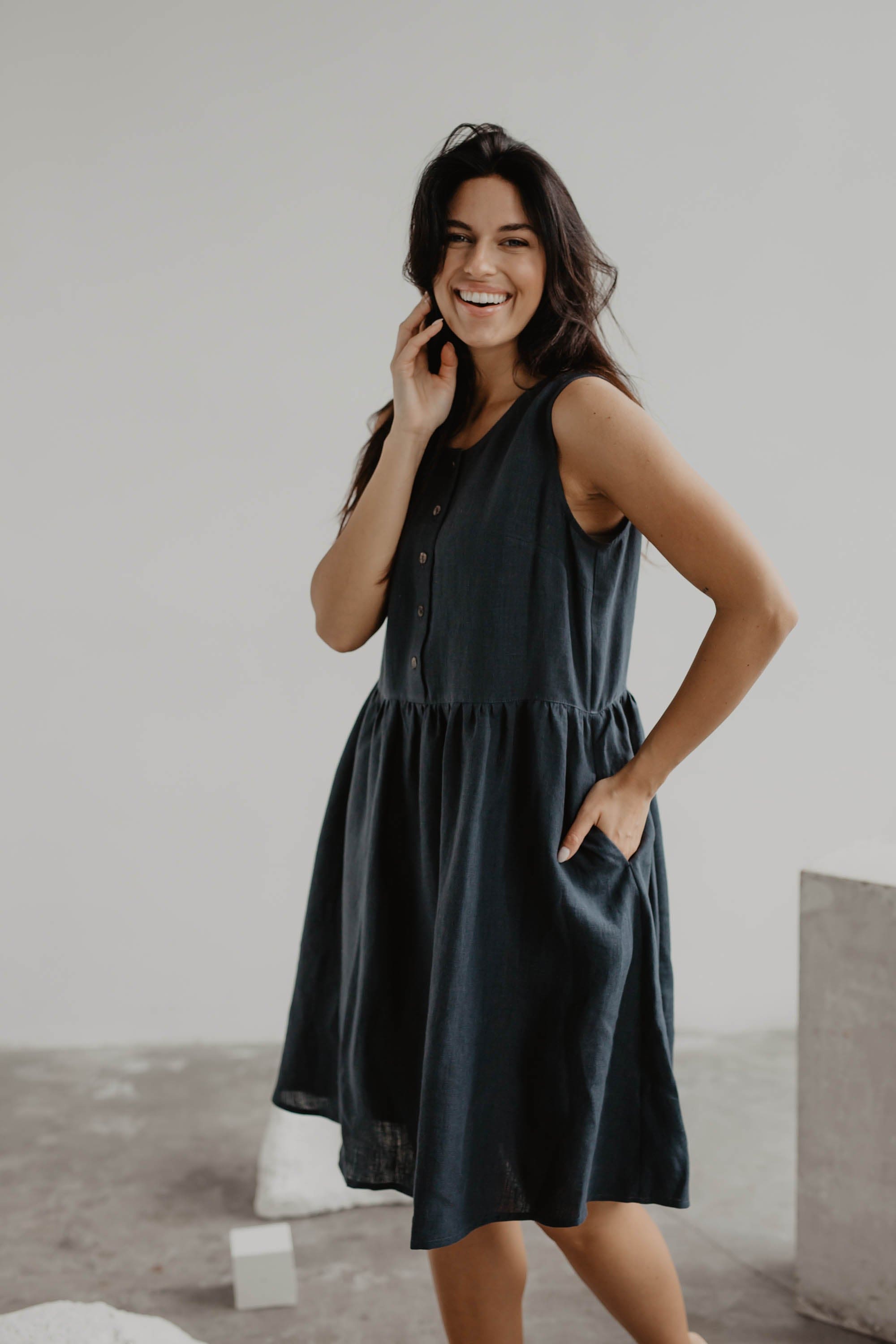 Ärmelloses Leinensommerkleid HAZEL - Anthrazit