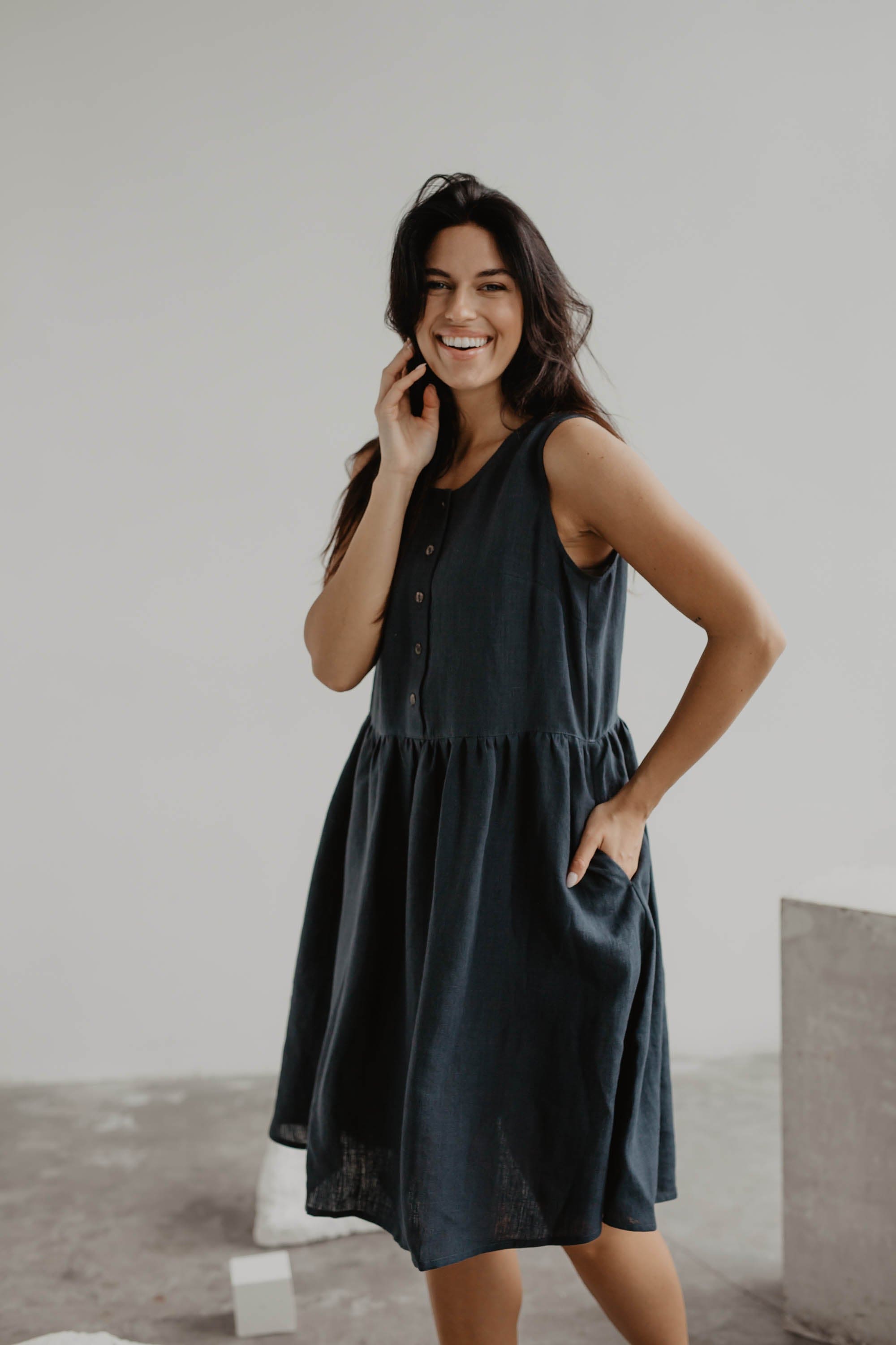Ärmelloses Leinensommerkleid HAZEL - Anthrazit