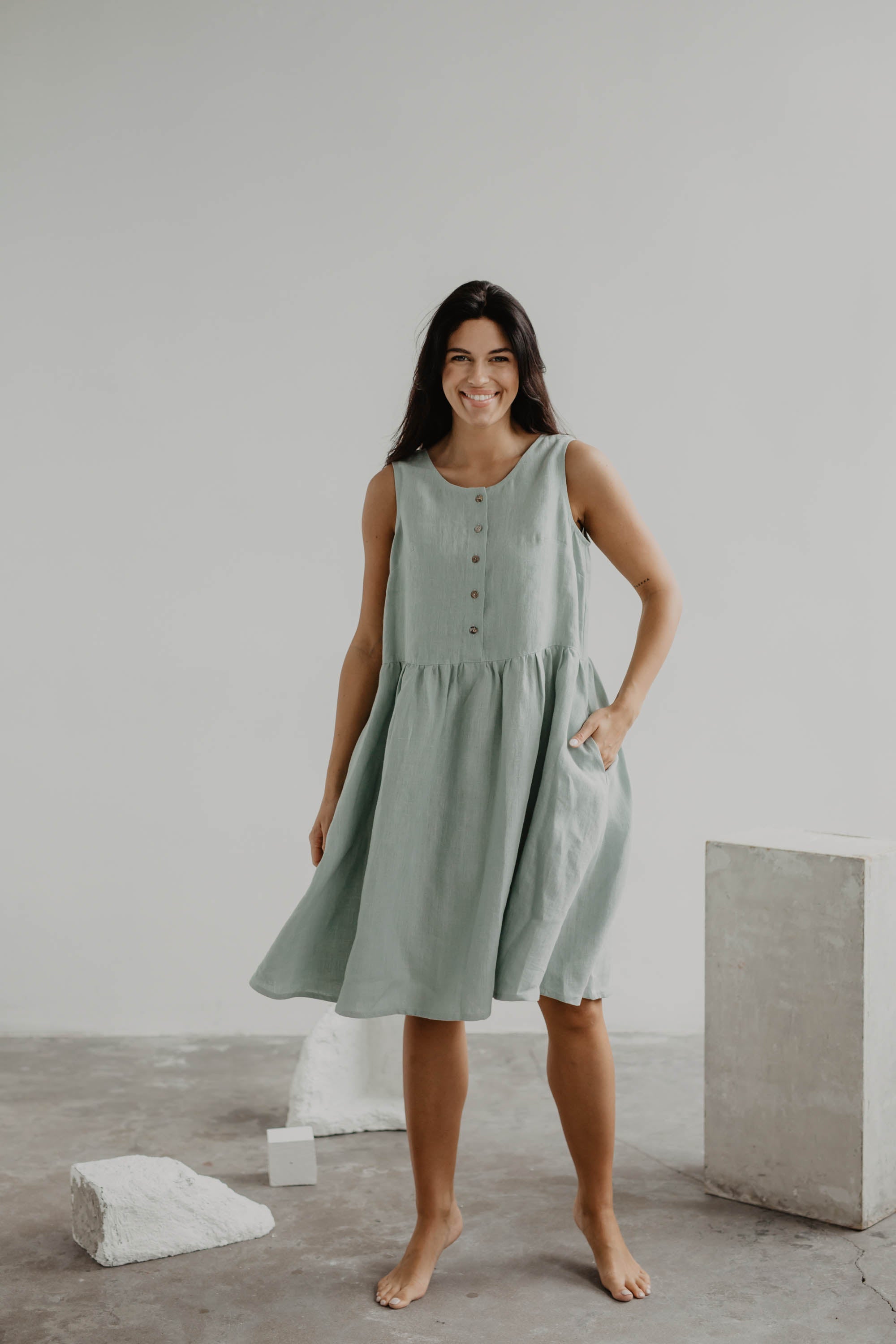 Ärmelloses Leinensommerkleid HAZEL