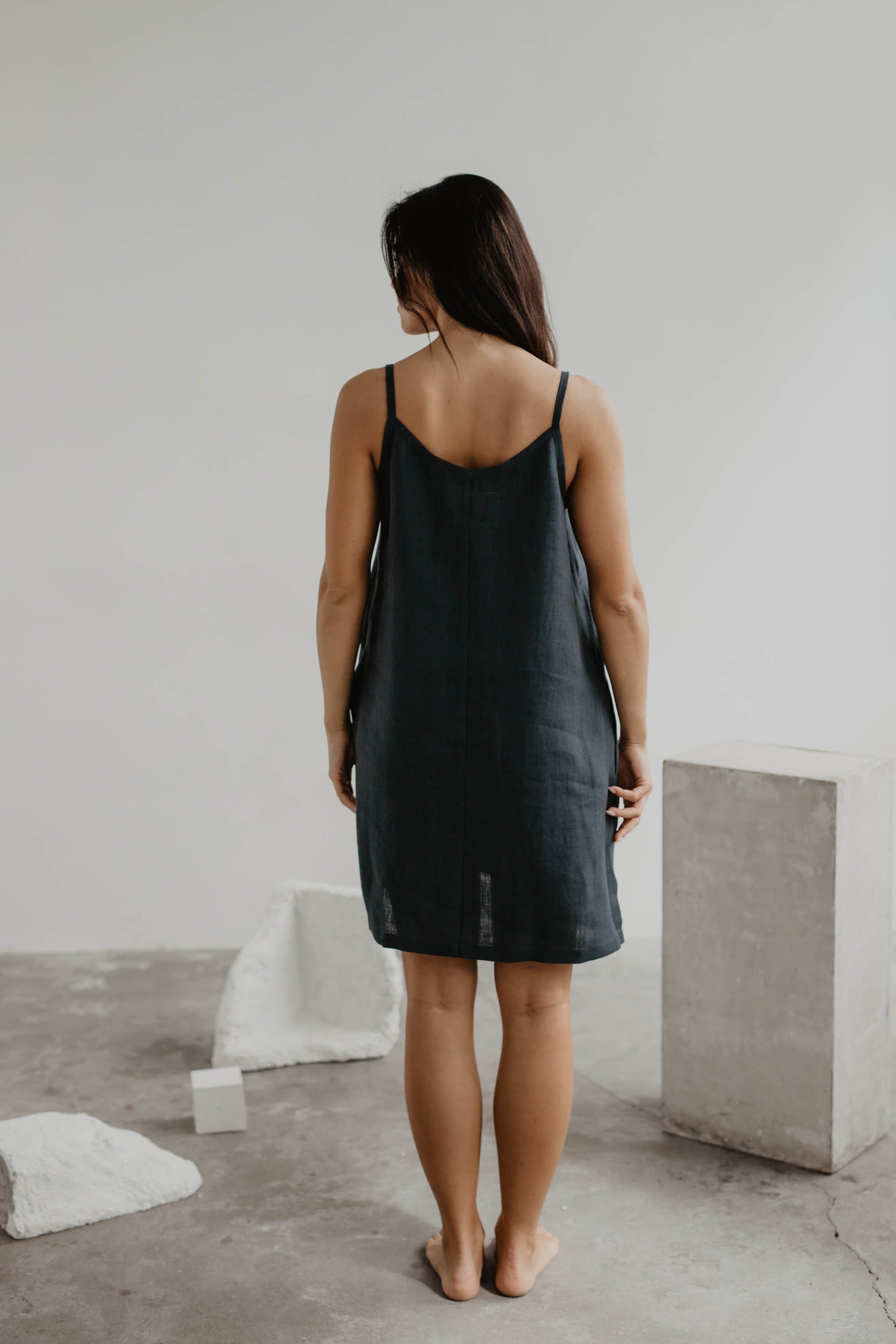 Leinenunterkleid ZOE - Anthrazit