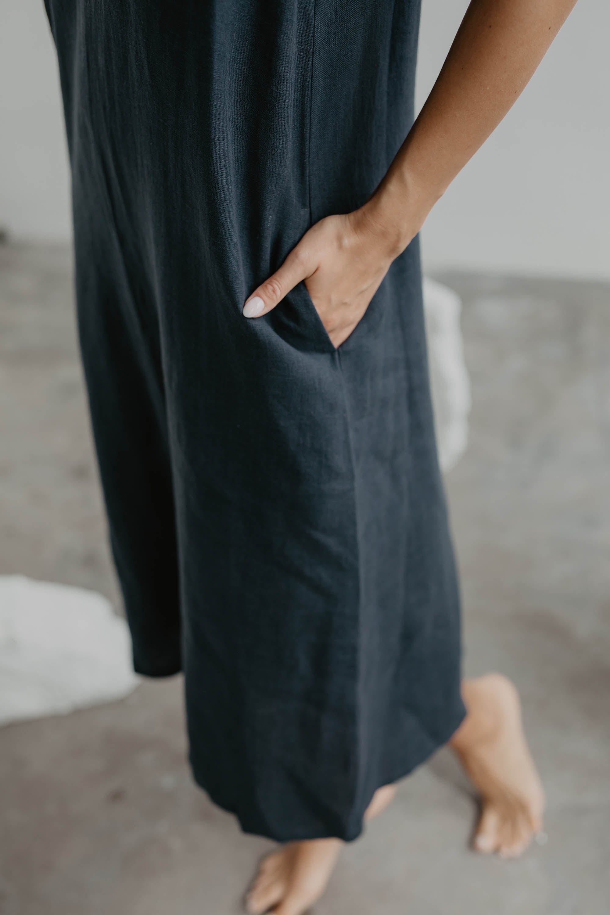 Langes Leinenkleid JAKARTA - Anthrazit