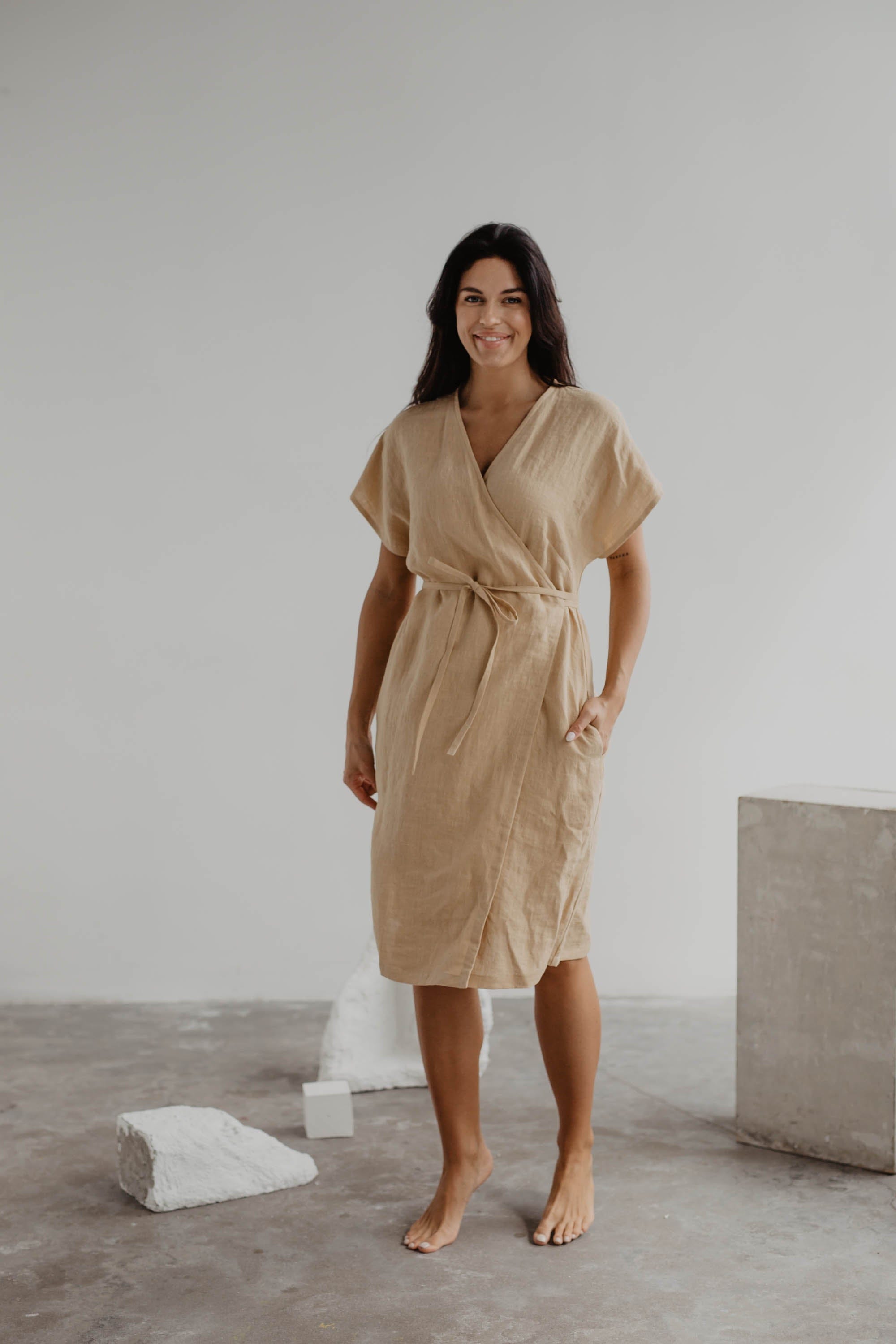 Leinenwickelkleid OLIVIA - Senfgelb
