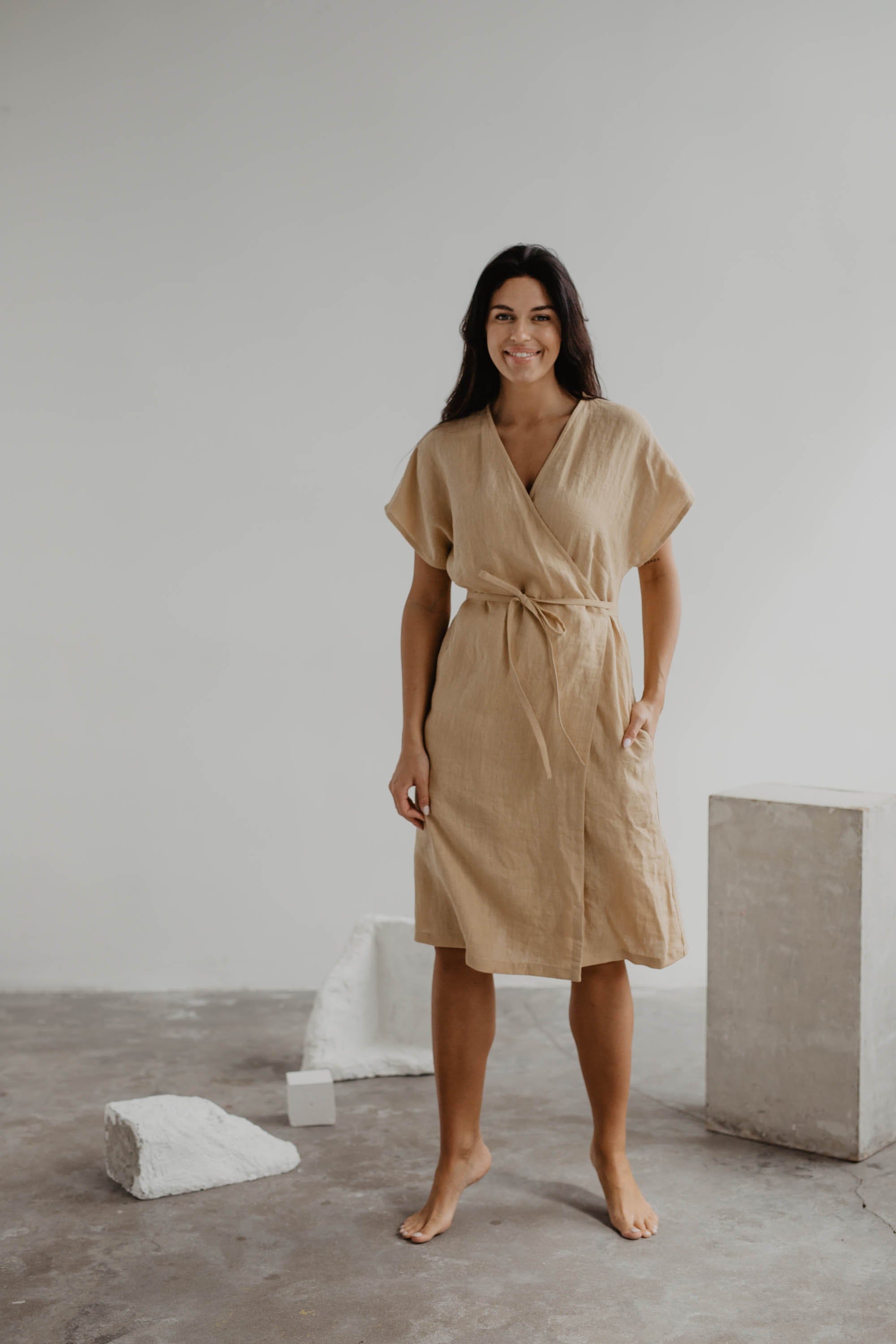 Leinenwickelkleid OLIVIA - Senfgelb