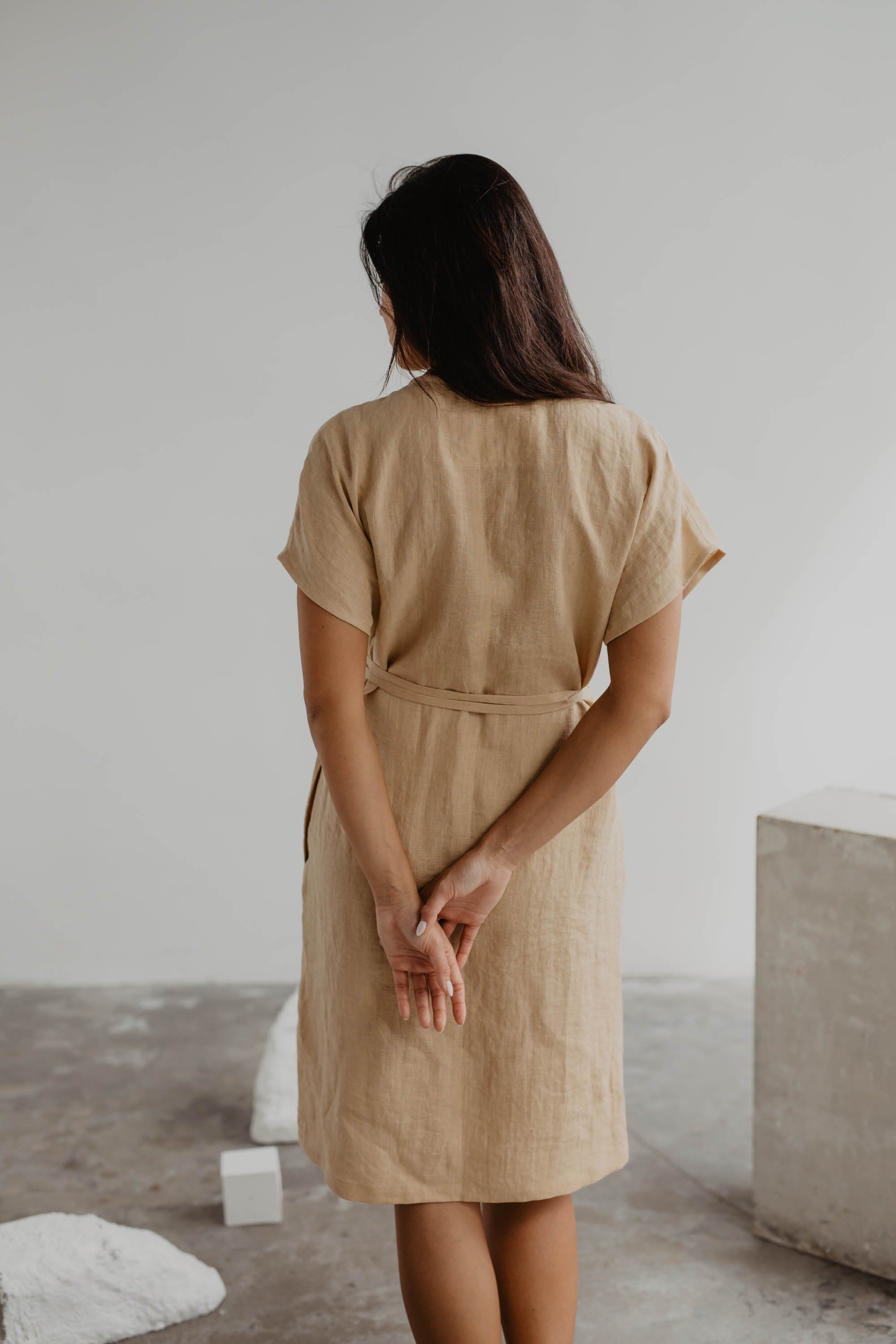 Leinenwickelkleid OLIVIA - Senfgelb