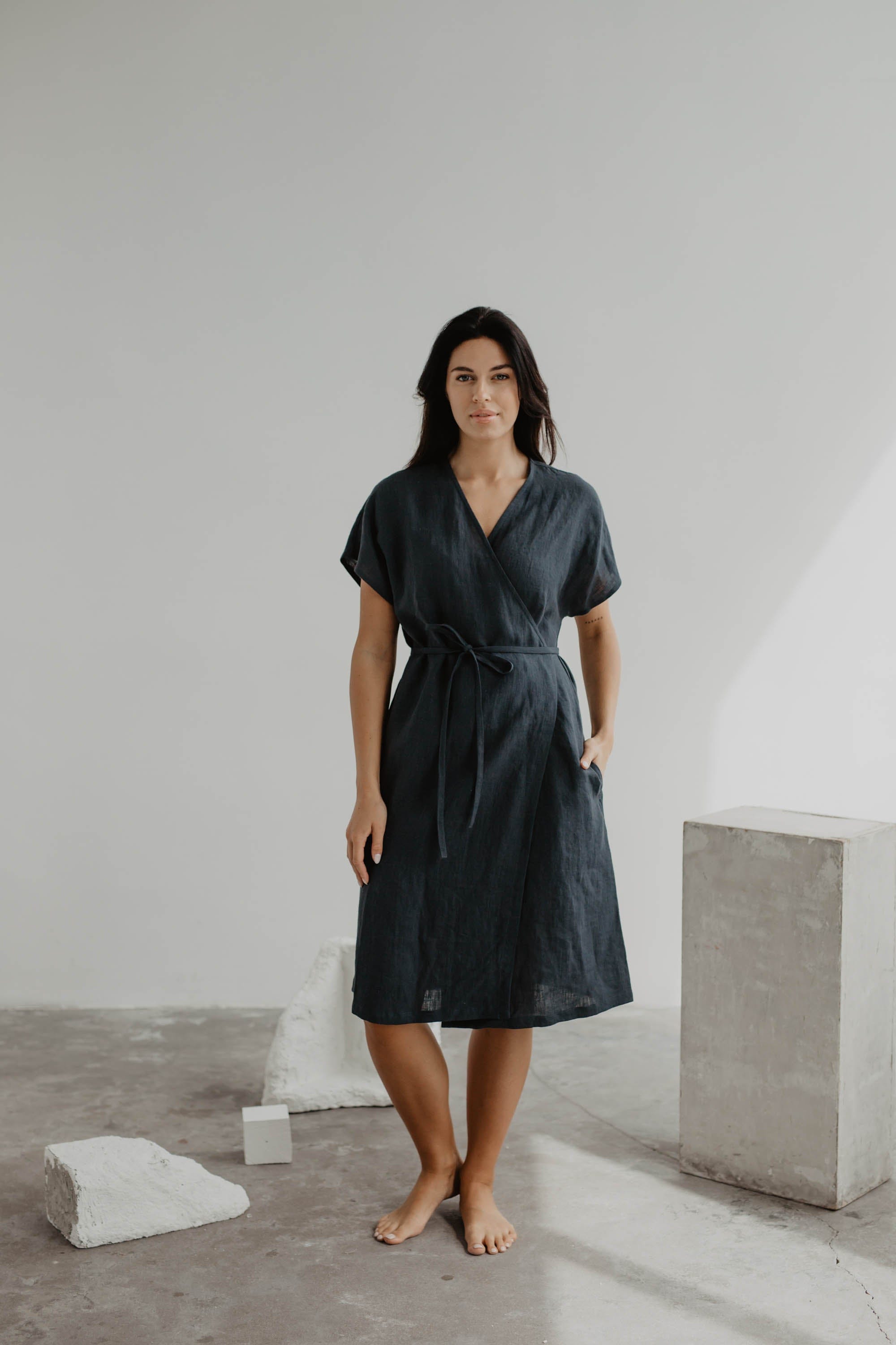 Leinenwickelkleid OLIVIA - Anthrazit