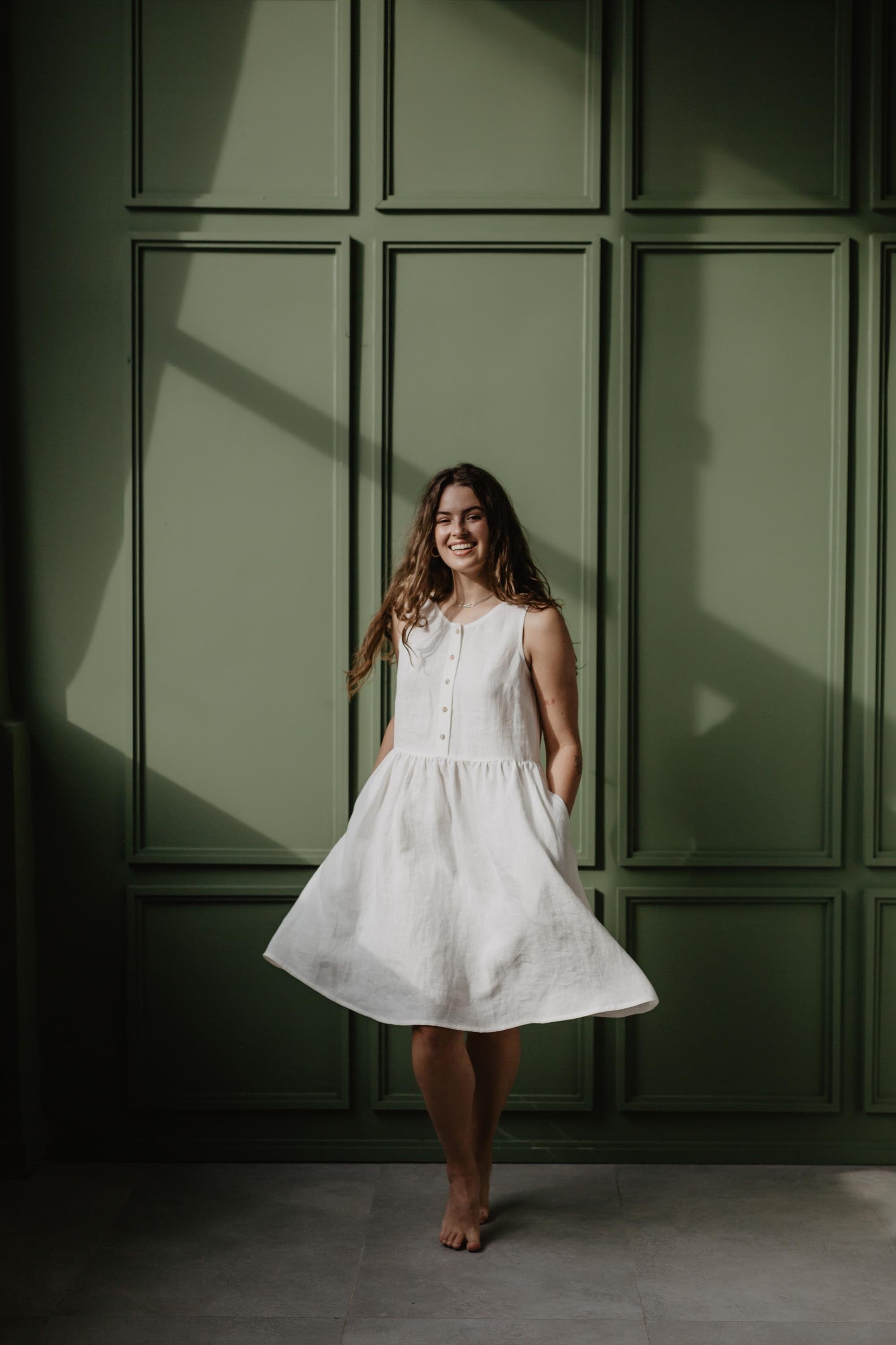 Ärmelloses Leinensommerkleid HAZEL - Weiß