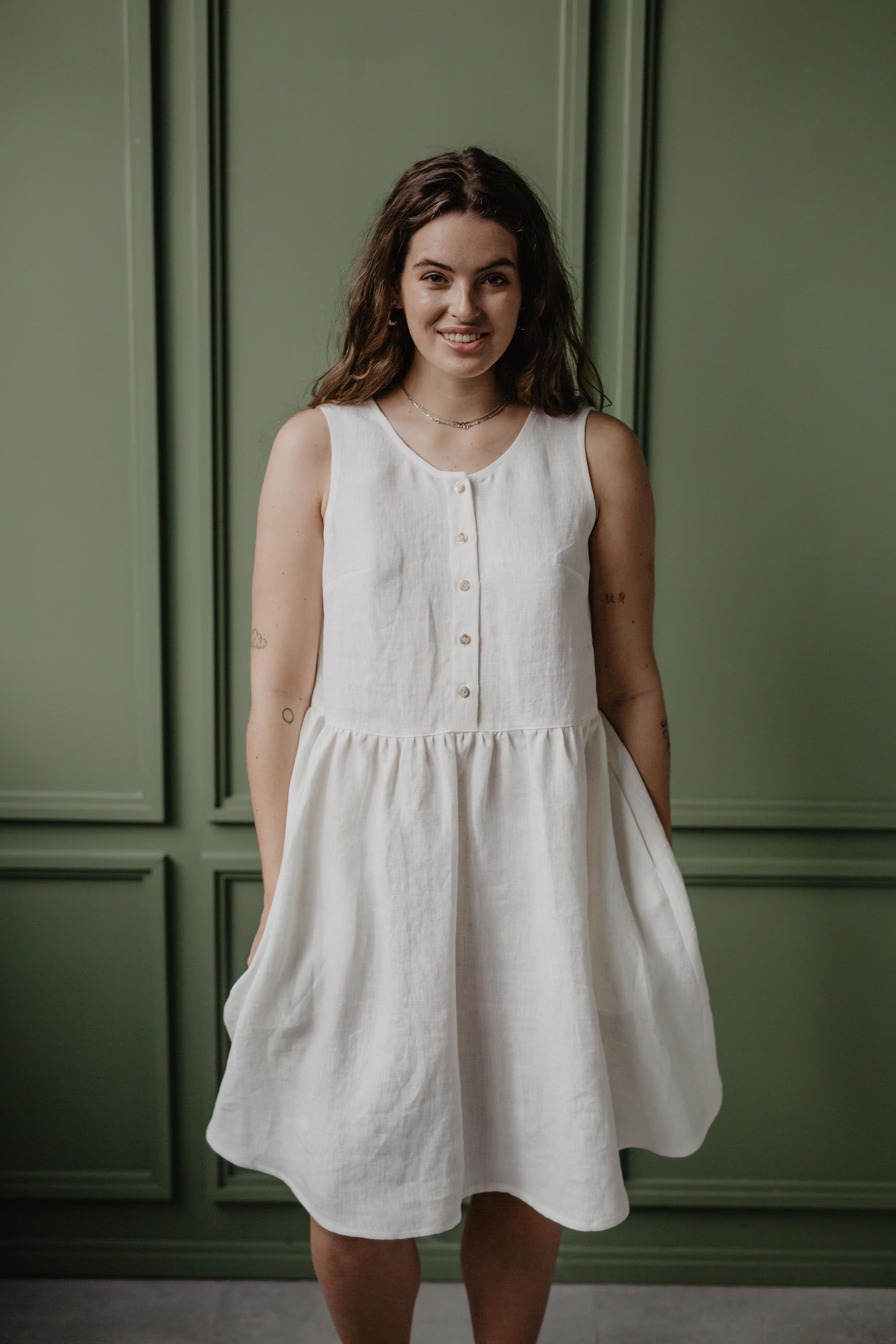 Ärmelloses Leinensommerkleid HAZEL - Weiß
