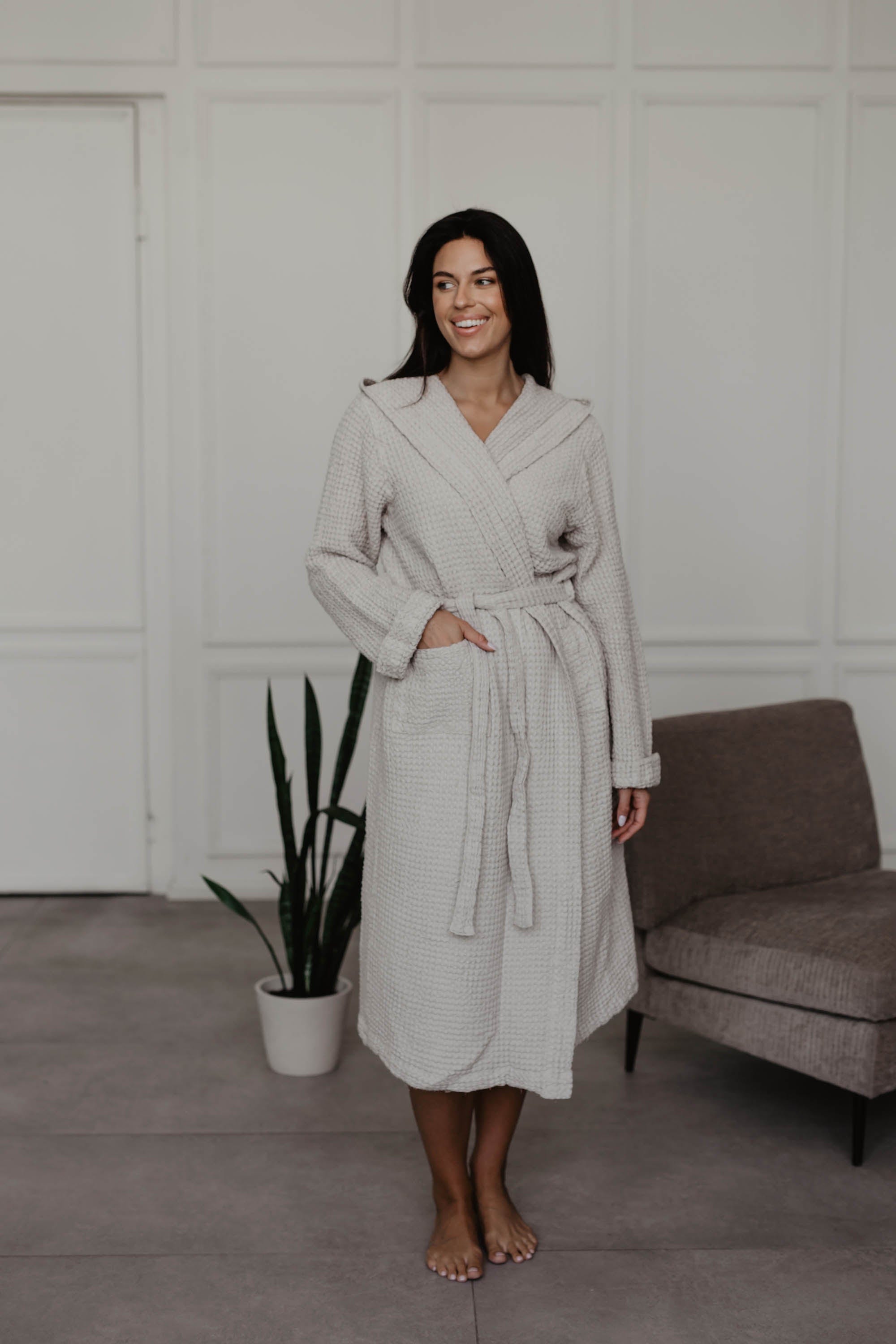 Wabenförmiger Bademantel SNUGGLE - Creme