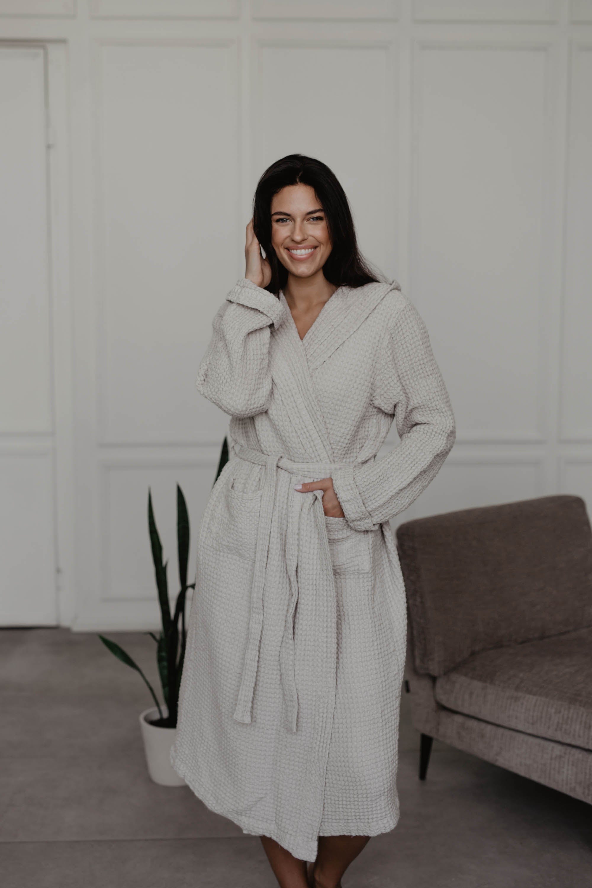 Wabenförmiger Bademantel SNUGGLE - Creme