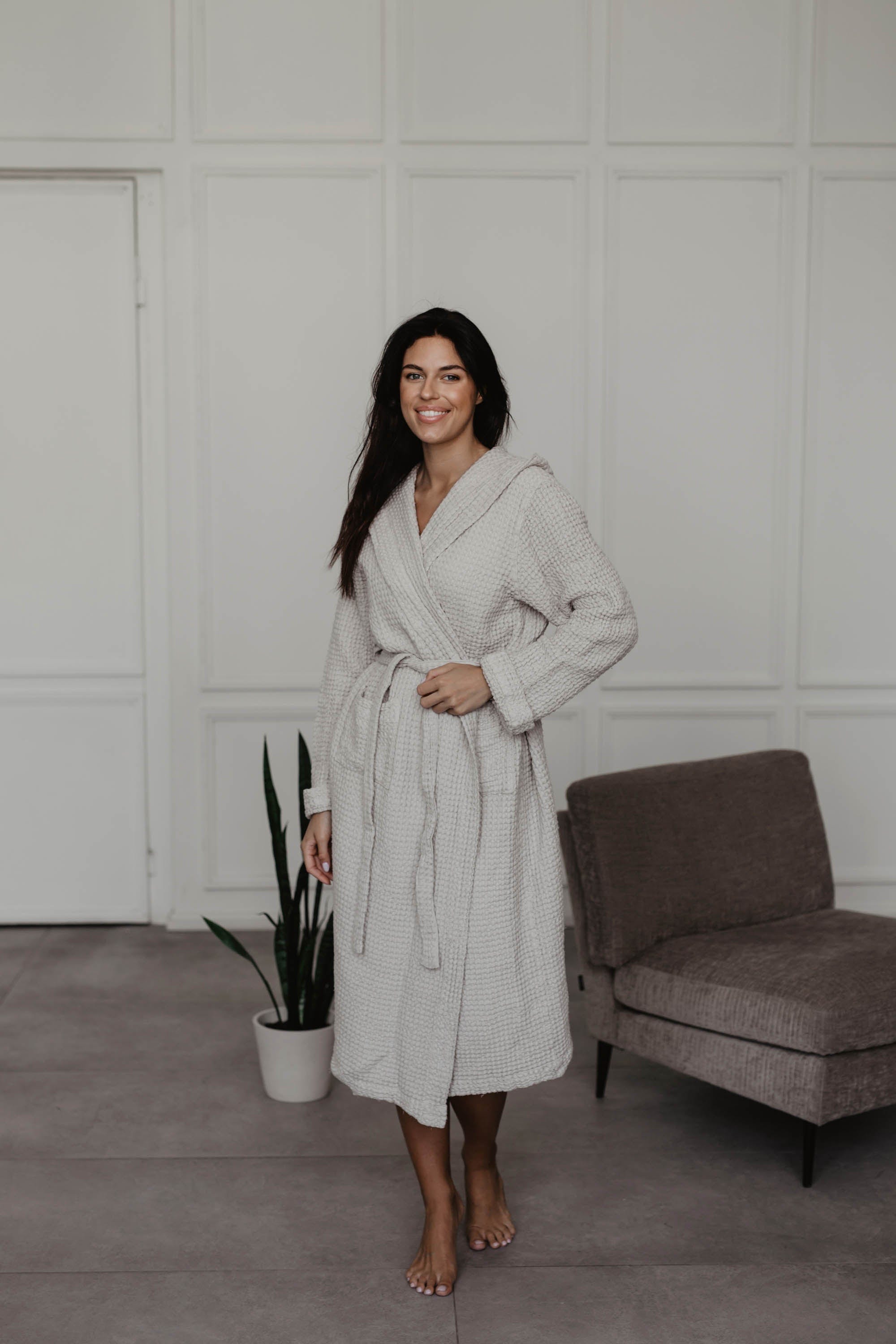 Wabenförmiger Bademantel SNUGGLE - Creme