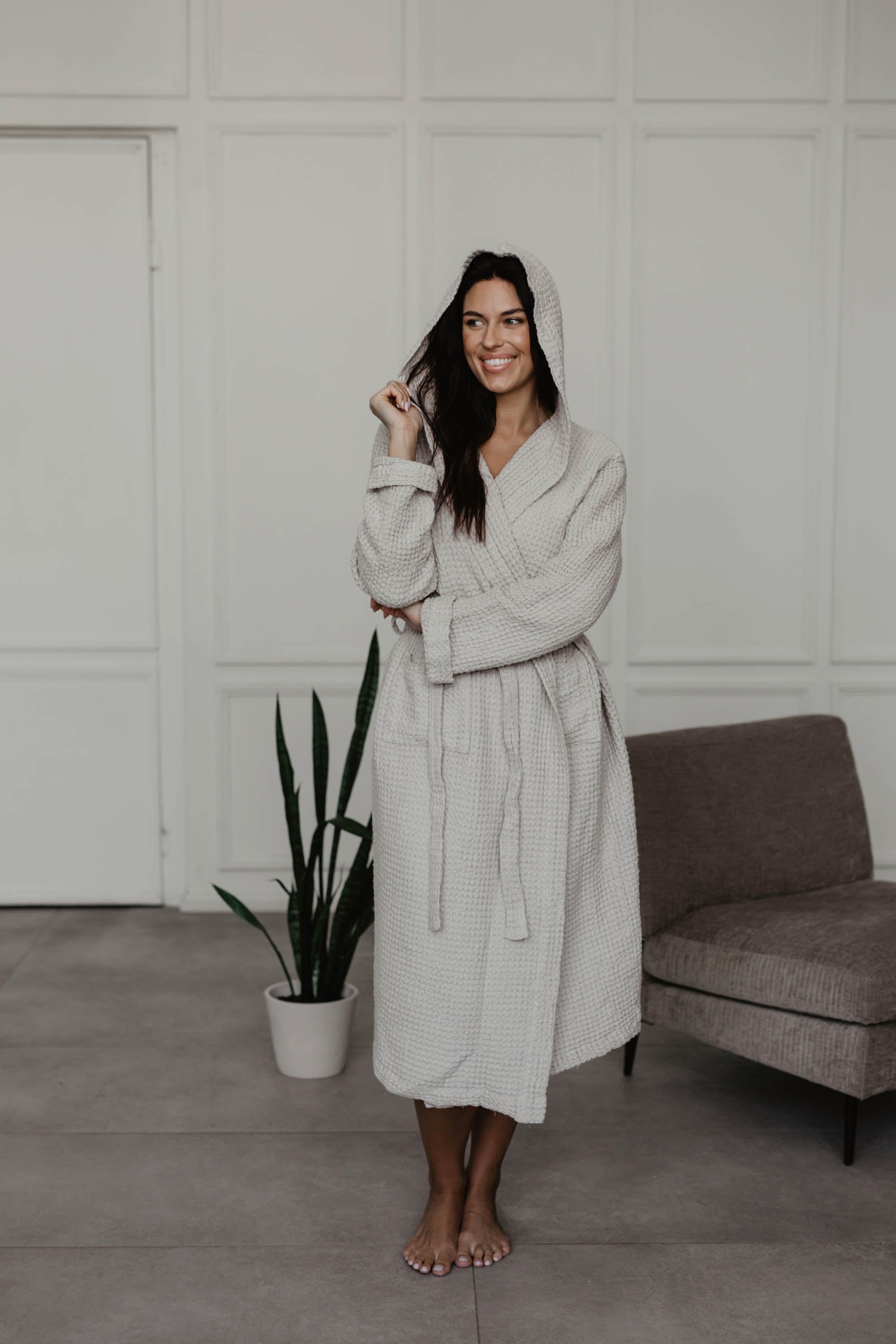 Wabenförmiger Bademantel SNUGGLE - Creme