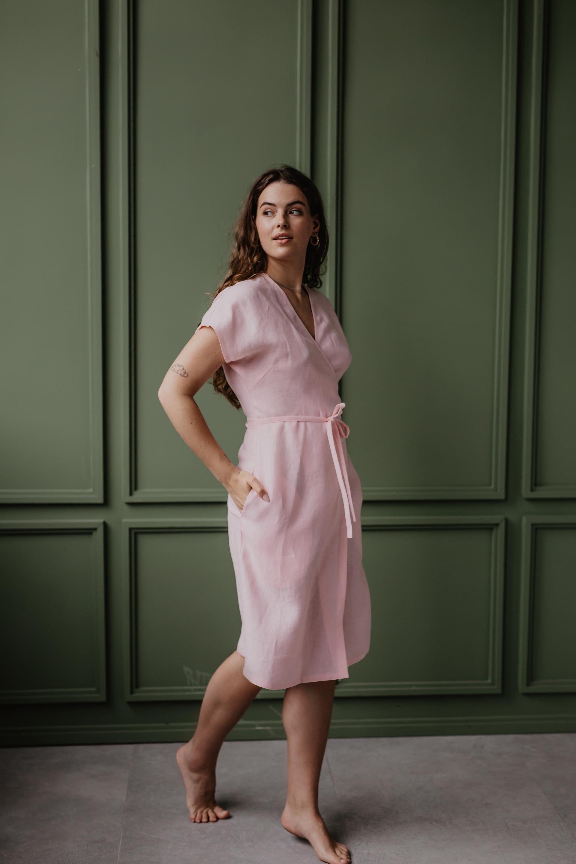 Leinenwickelkleid OLIVIA - Viva Magenta