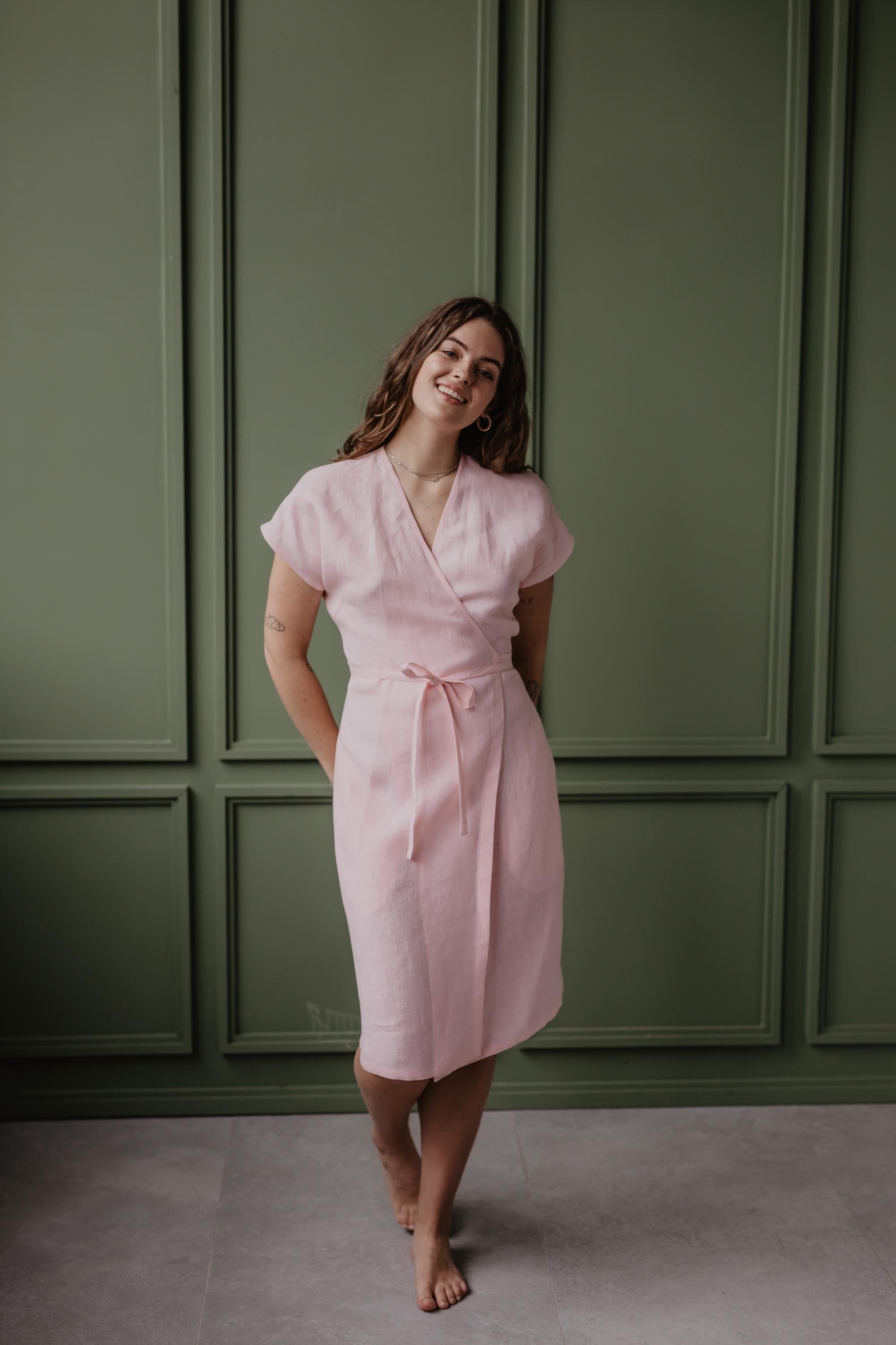 Leinenwickelkleid OLIVIA - Viva Magenta