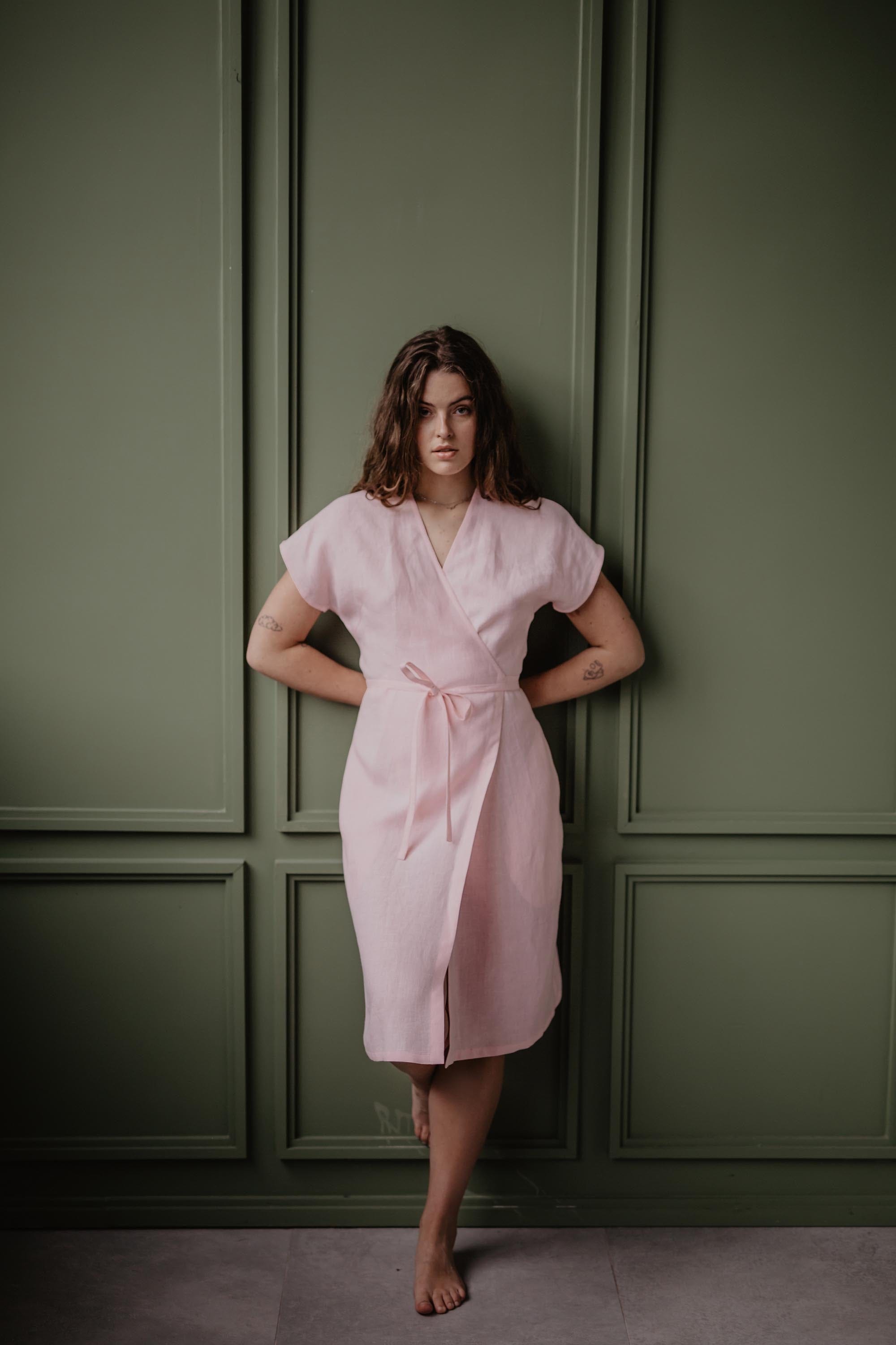 Leinenwickelkleid OLIVIA - Viva Magenta