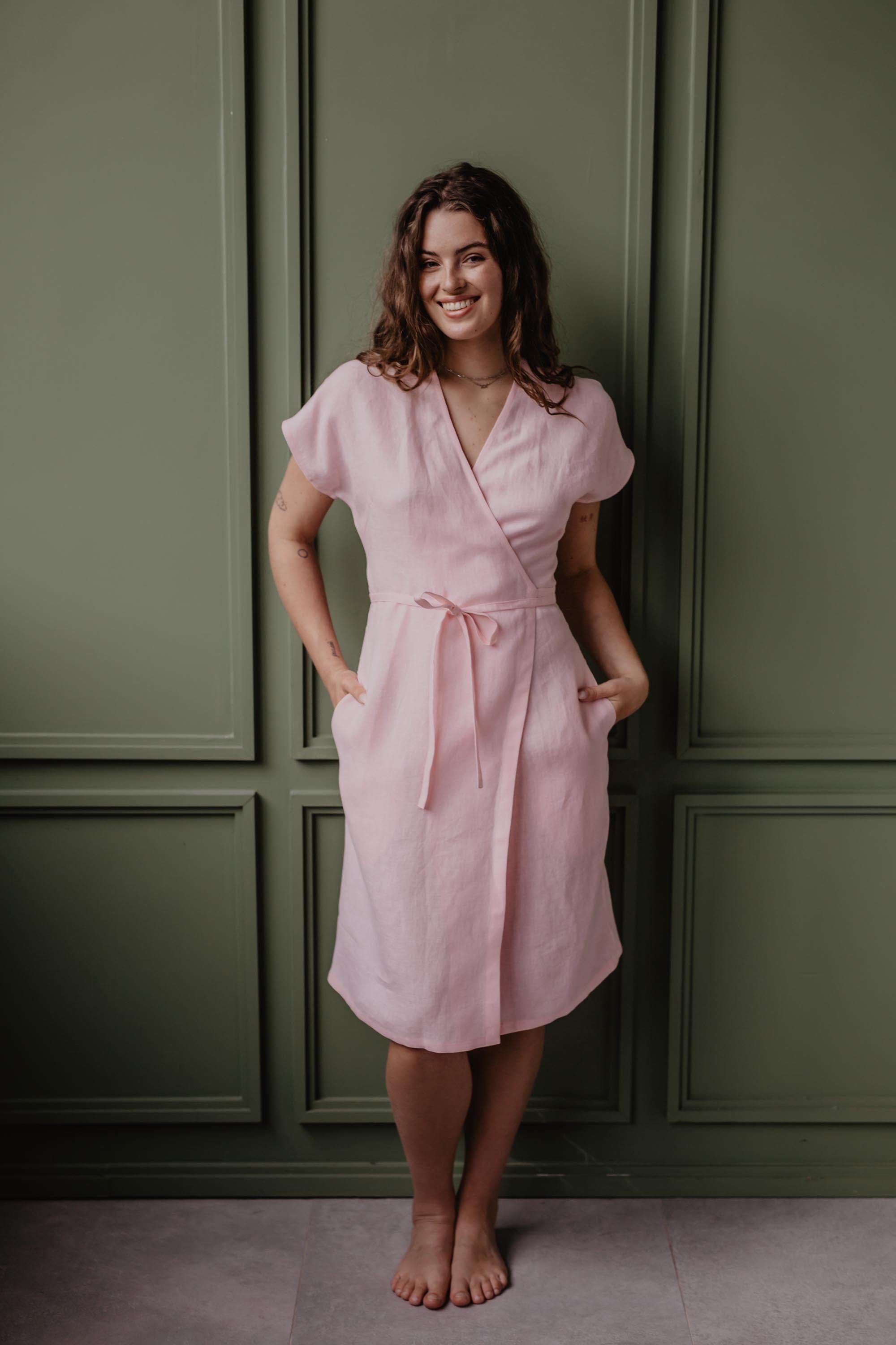 Leinenwickelkleid OLIVIA - Viva Magenta