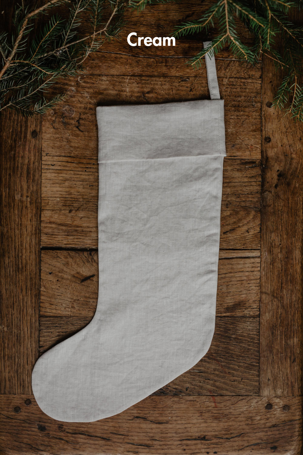Silver Cream Beige Linen Christmas Stocking By Amourlinen