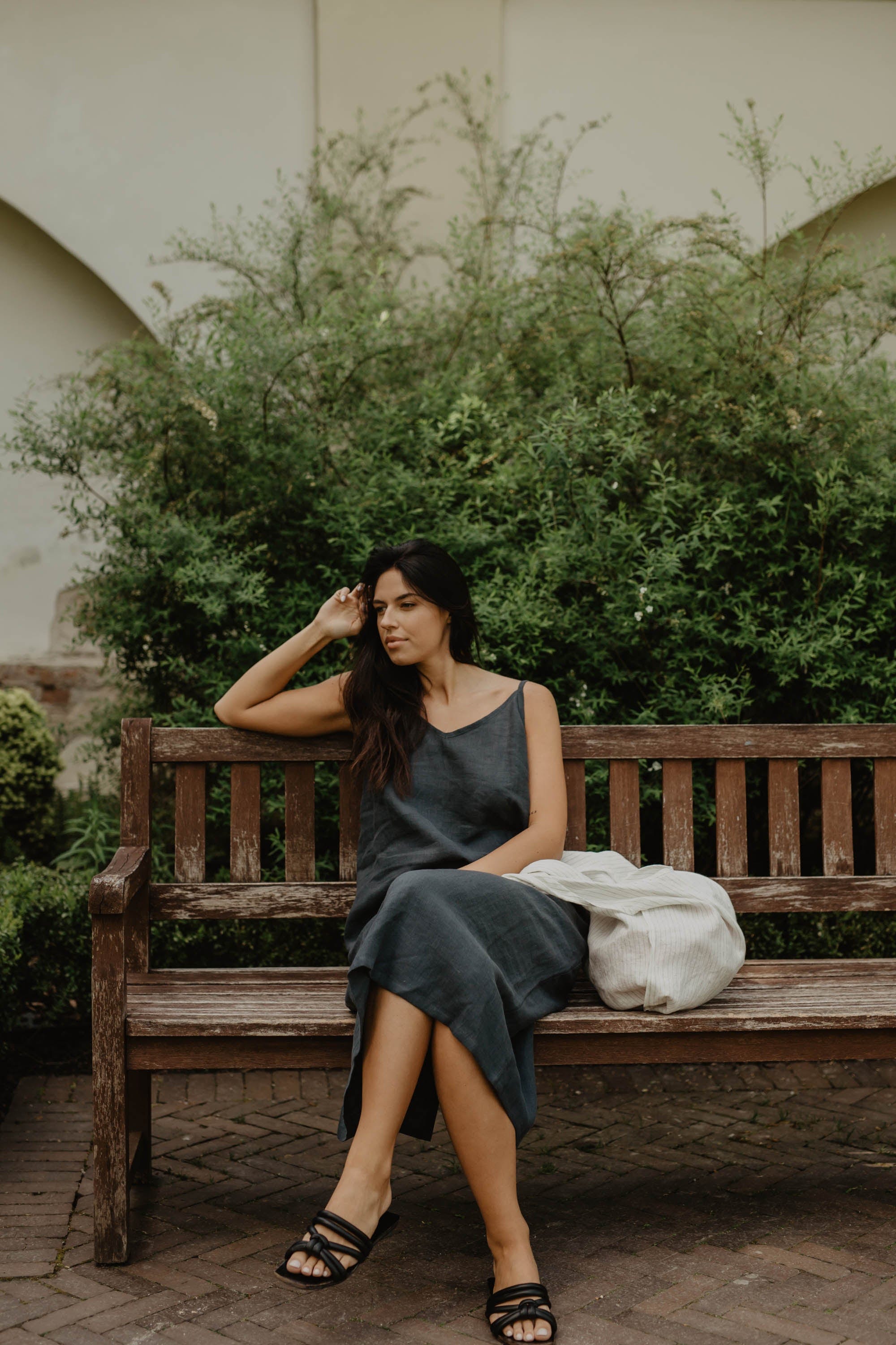 Langes Leinenkleid JAKARTA - Anthrazit